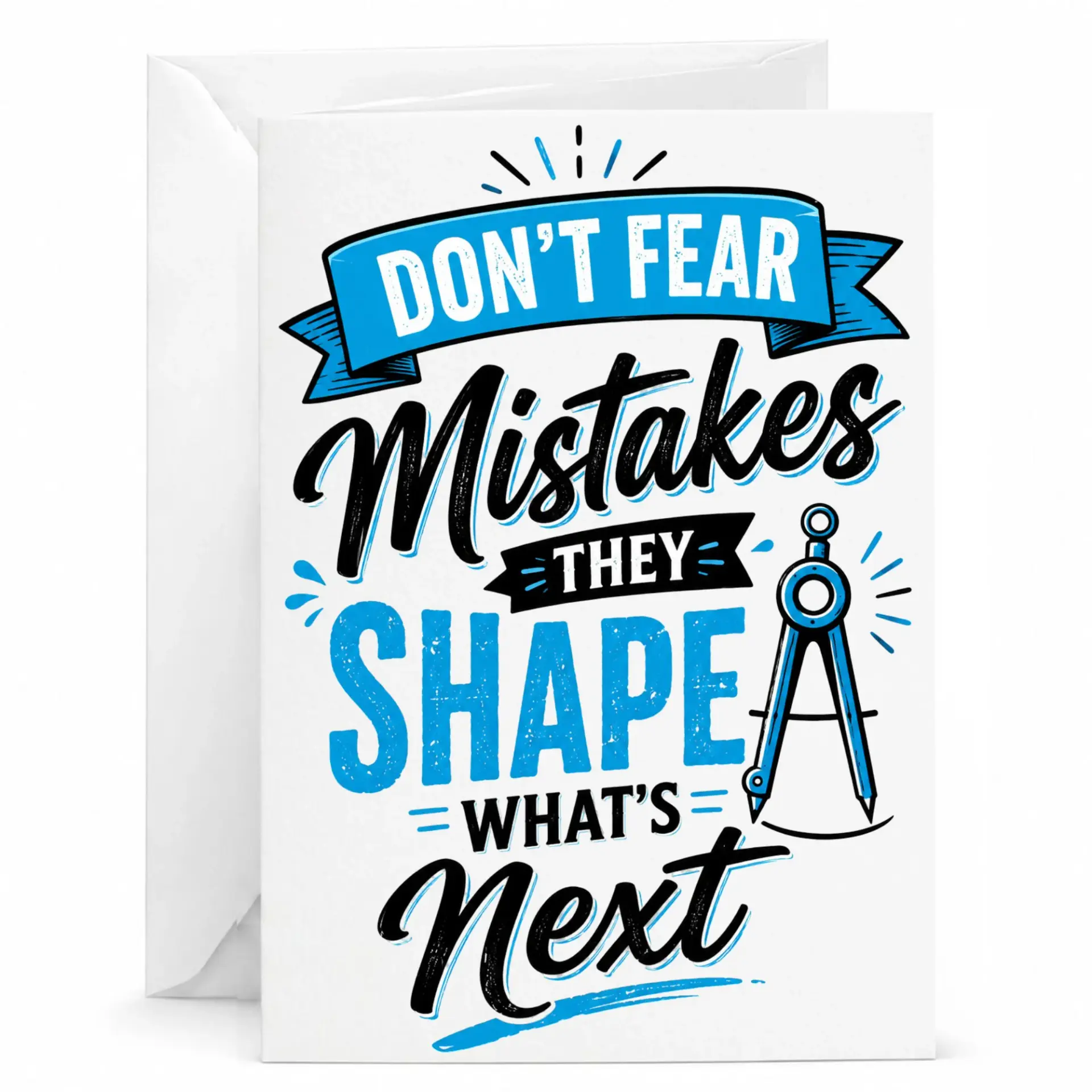 Inspirational Greeting Card Featuring Motivational Quote About Mistakes with Illustration and Blue Design