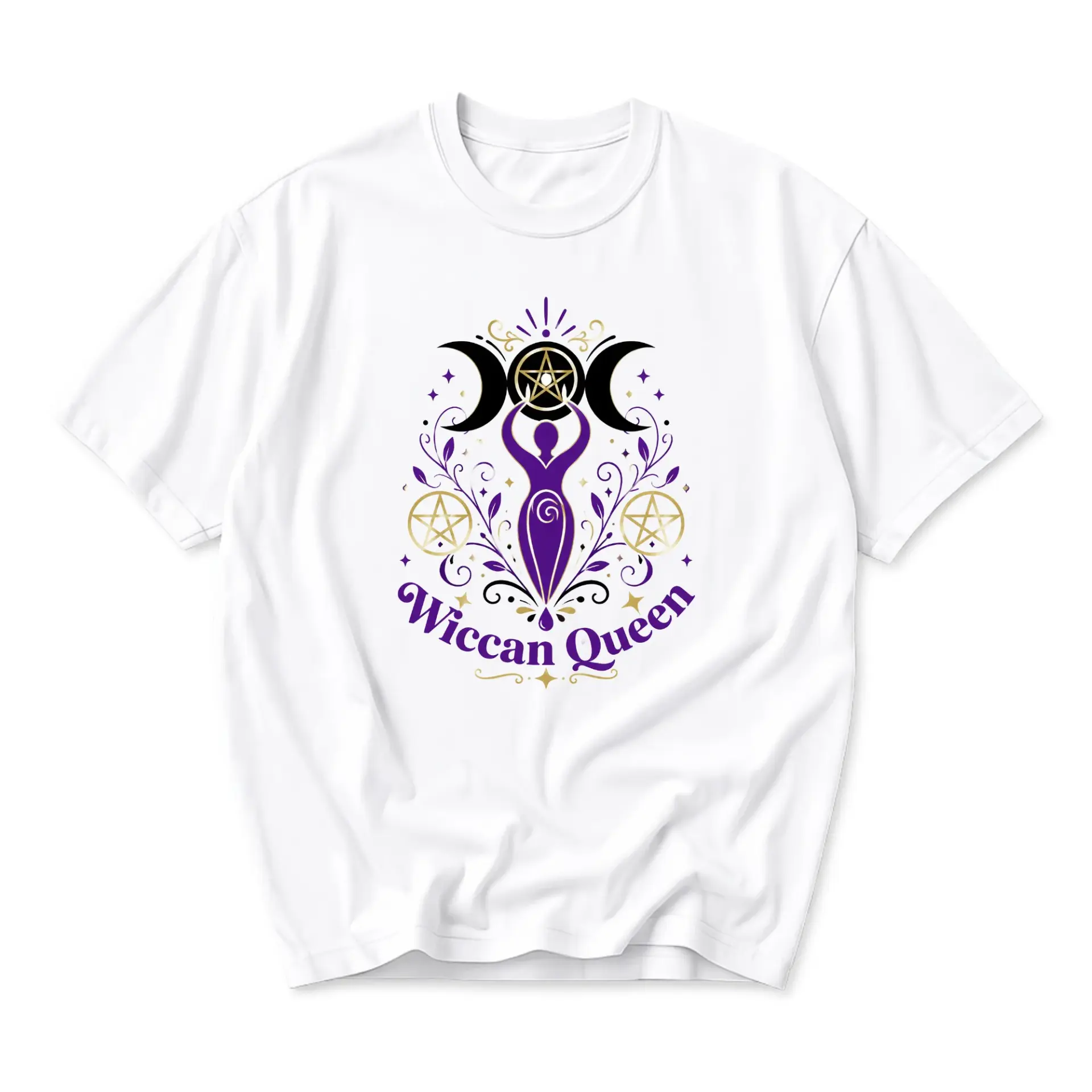 Graphic Tee Wiccan Queen Celestial Goddess Design Casual Unisex Crew Neck T-Shirt for Everyday Comfort and Style