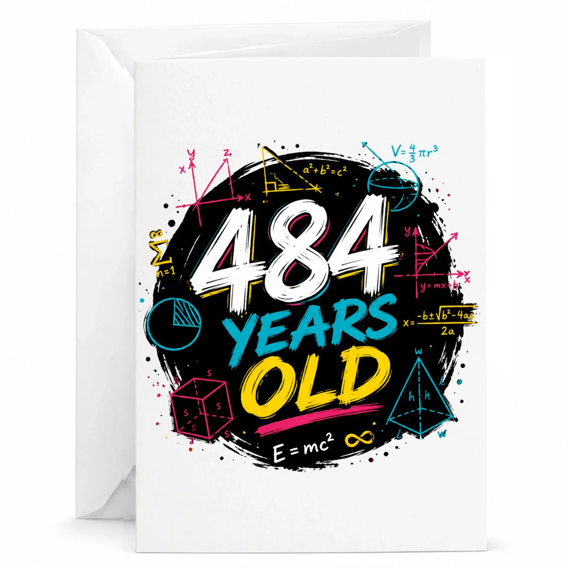 Funny Birthday Card 484 Years Old Math Nerd Humor Greeting Card for Science Lovers Mathematical Geometry Equation Themed