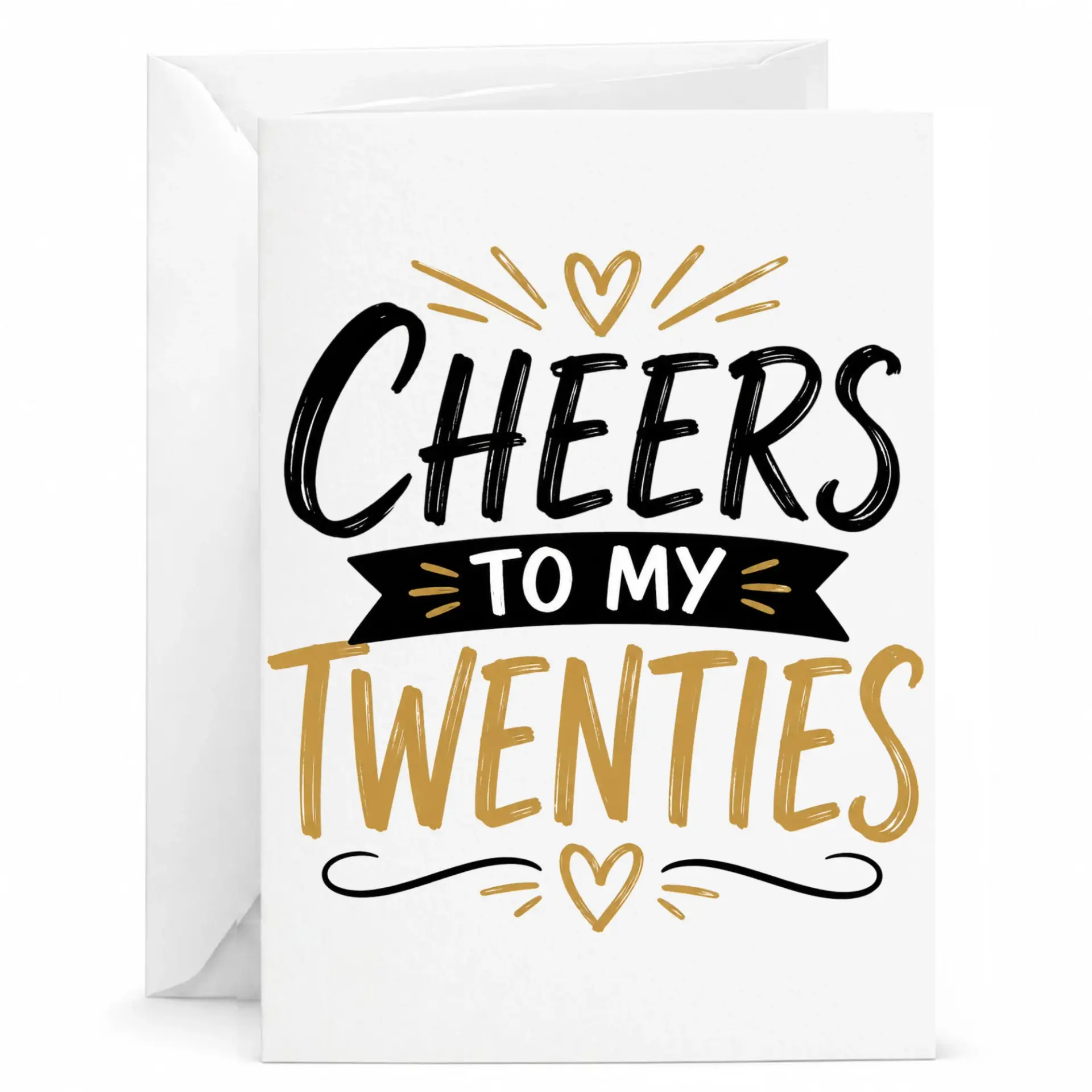 Birthday Greeting Card Cheers to My Twenties Modern Gold and Black Typography Design for Milestone Birthday Celebration