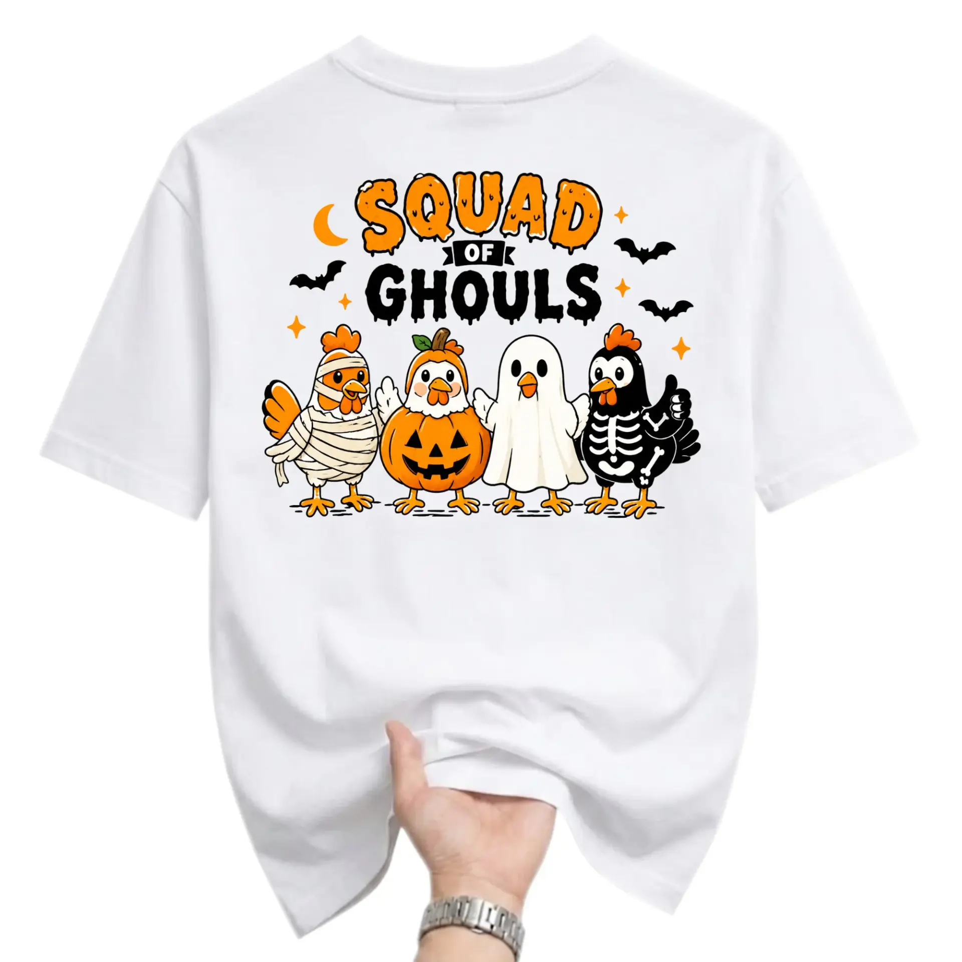 Graphic Tee Squad of Ghouls Funny Chicken Halloween Costume Shirt Unisex Crew Neck Short Sleeve Casual Cotton Top