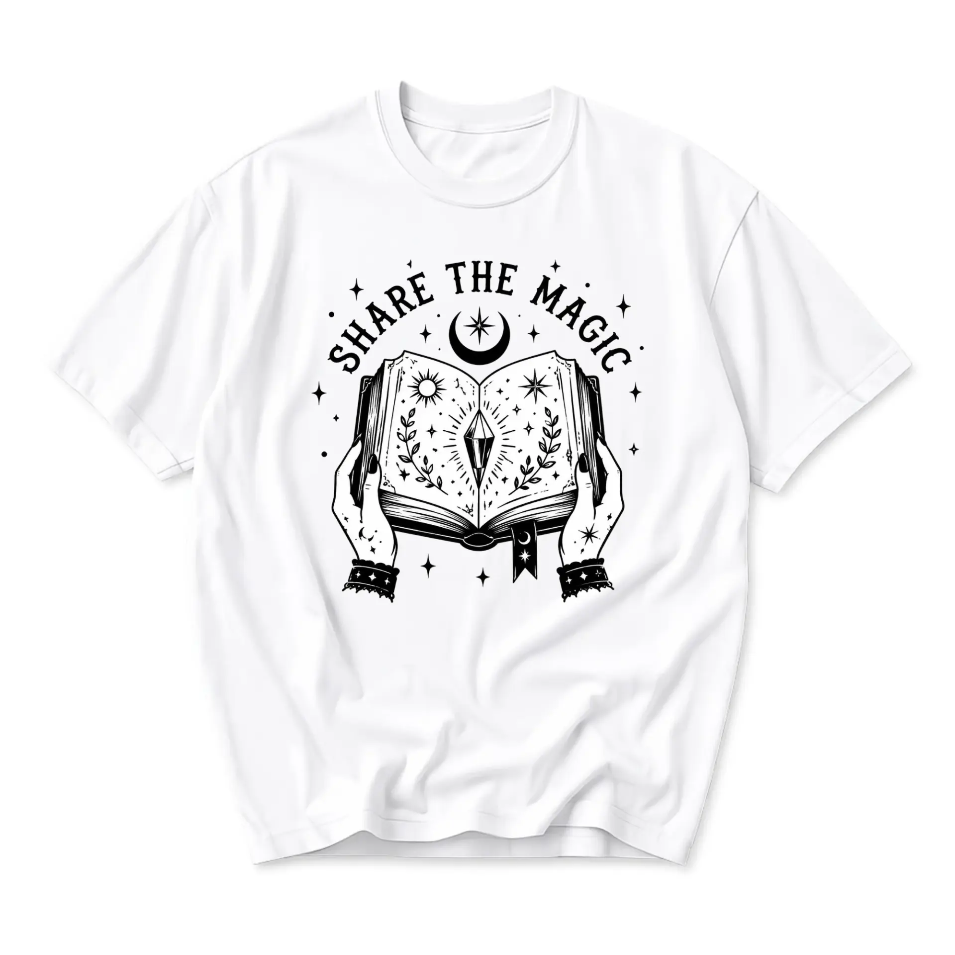 T-shirt Unisex Graphic Tee Share the Magic Celestial Book Design Comfortable Cotton Casual Everyday Apparel Top