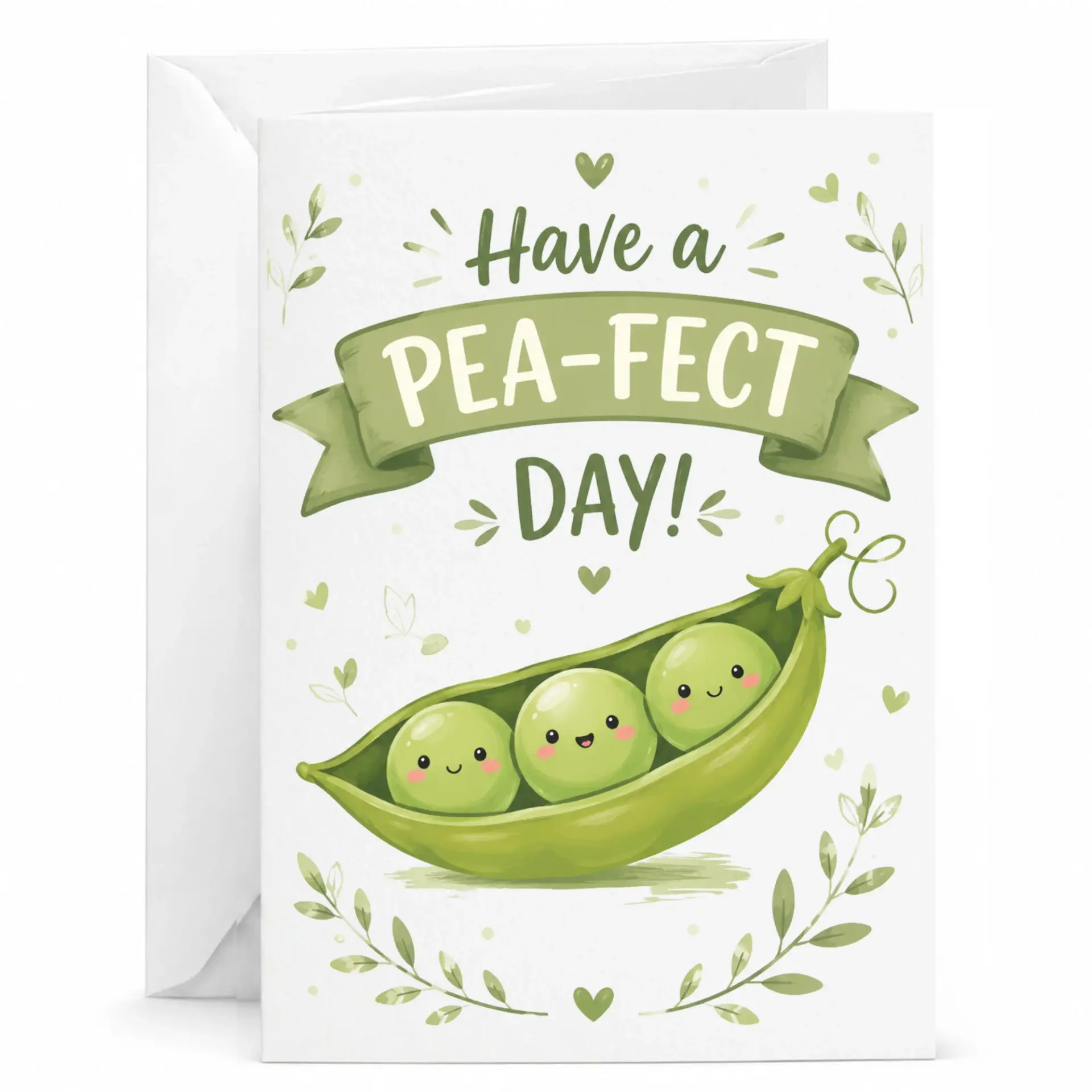 Funny Pea-Fect Day Greeting Card with Matching Envelope Whimsical Vegetable Pun Art for Every Occasion 5x7 Inches