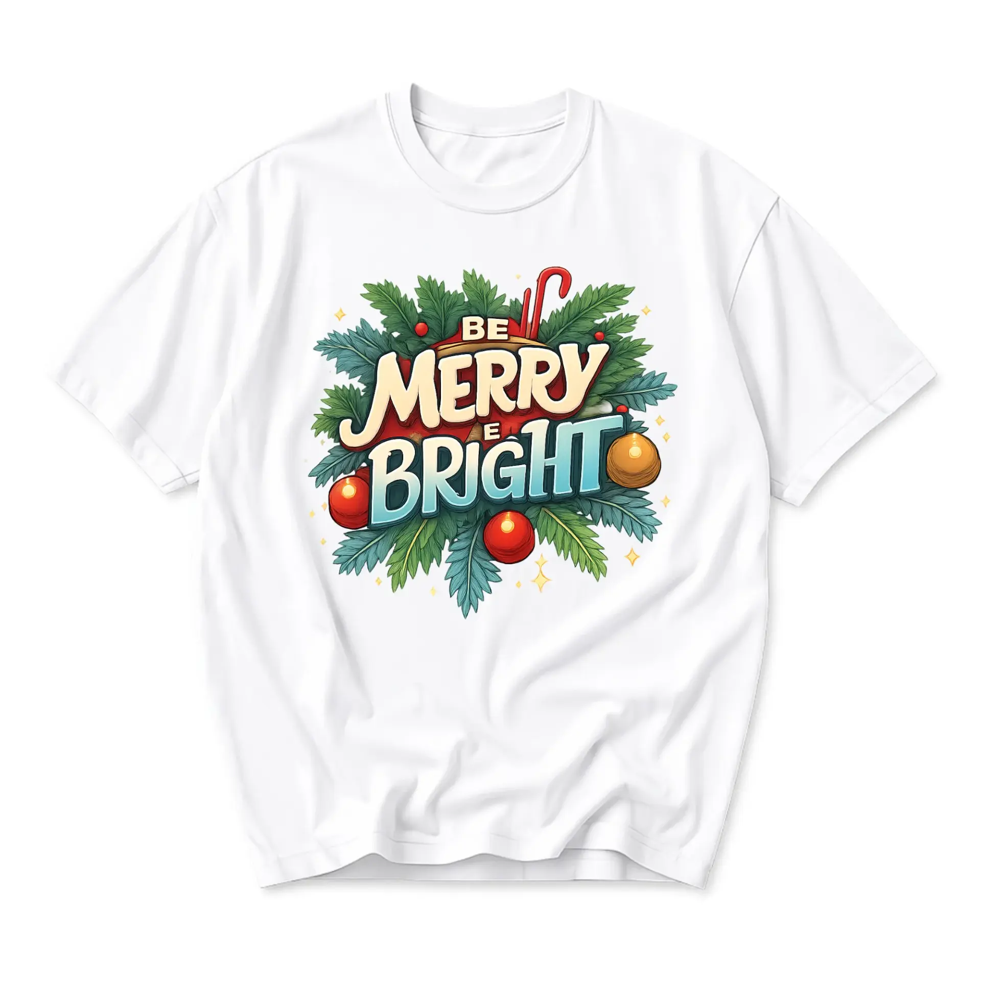 Graphic Tee Unisex Christmas Holiday Shirt Be Merry and Bright Seasonal