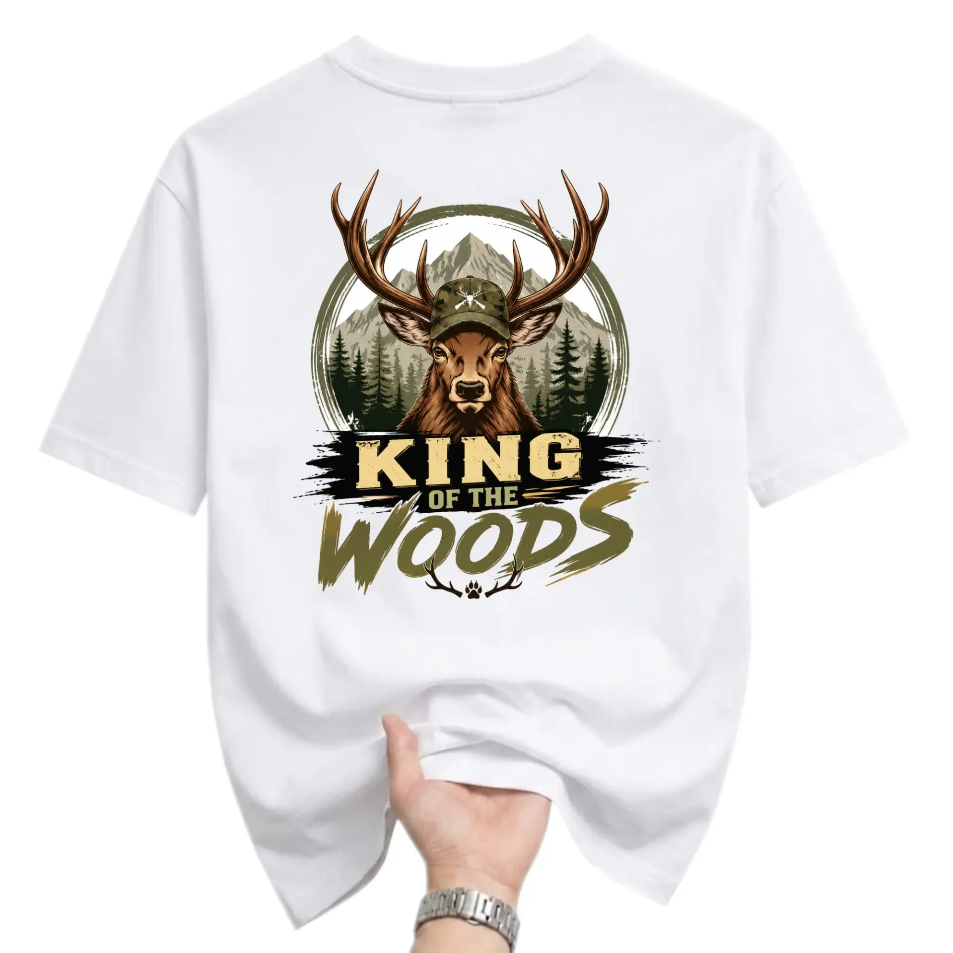 Graphic Tee King of the Woods Buck Deer Hunter Nature Wilderness Outdoors Gift Unisex Cotton Crew Neck Short Sleeve