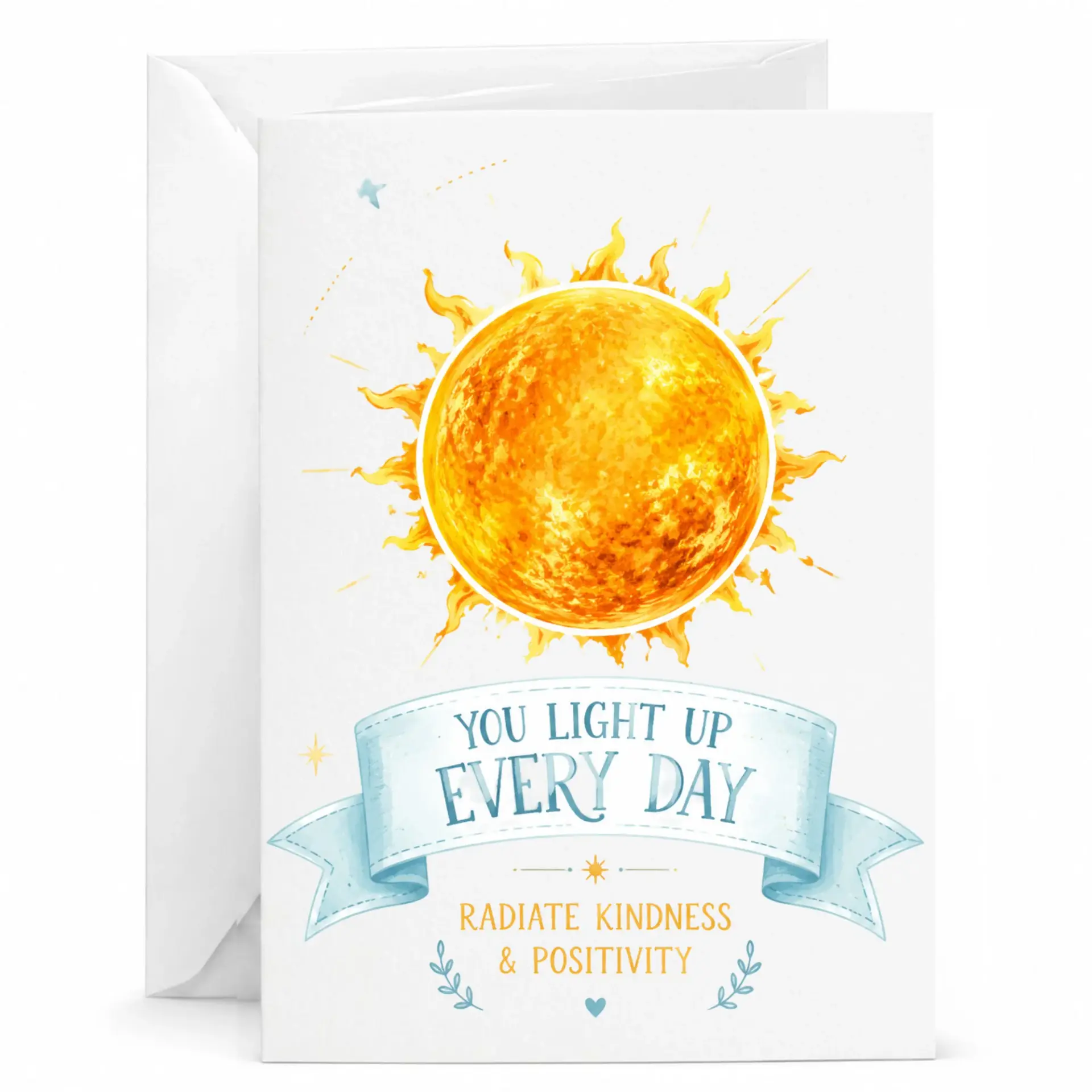 Greeting Card with Sun Illustration and You Light up Every Day Message for Encouragement and Positive Appreciation