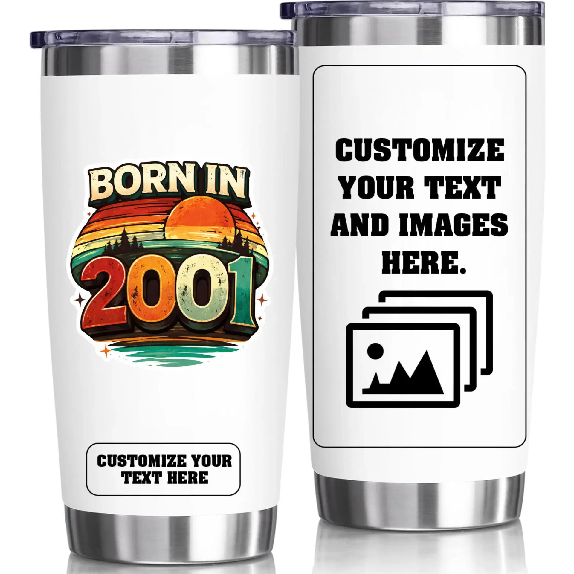 Stainless Steel Tumbler 20oz Vacuum Insulated Travel Mug Personalized Custom Design Birthday Anniversary Gift Idea