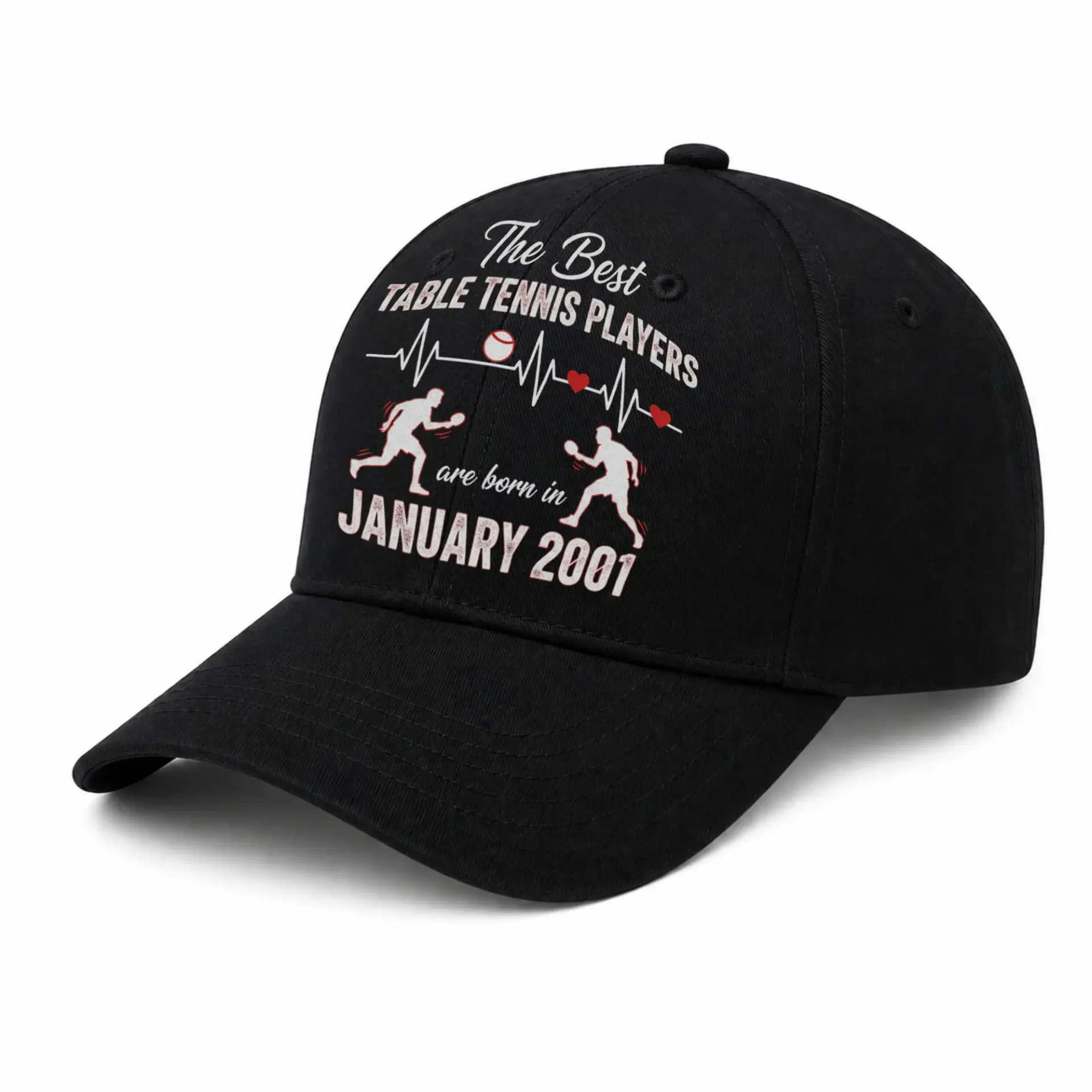 Baseball Cap Featuring Dynamic Table Tennis Player Graphic Design