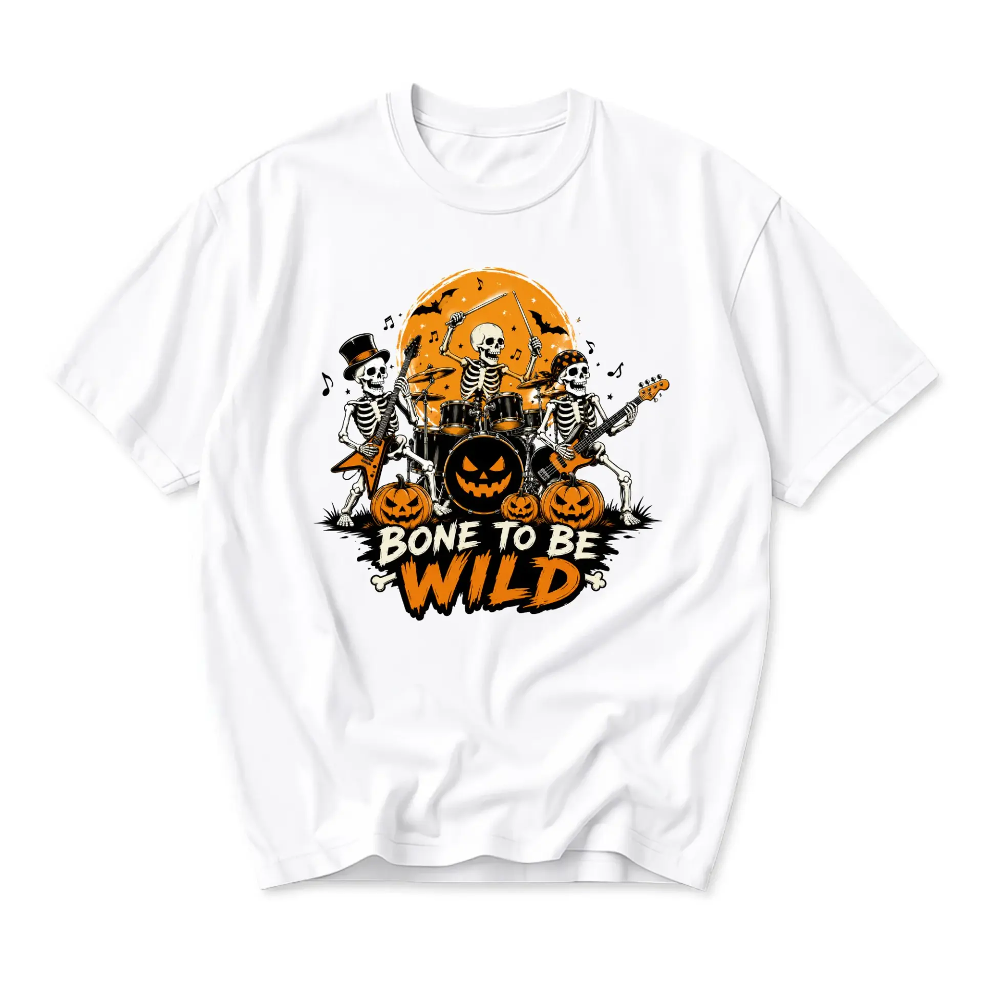 Graphic Tee Bone to Be Wild Skeleton Rock Band Halloween Shirt Casual Unisex Crew Neck Apparel for Music Lovers