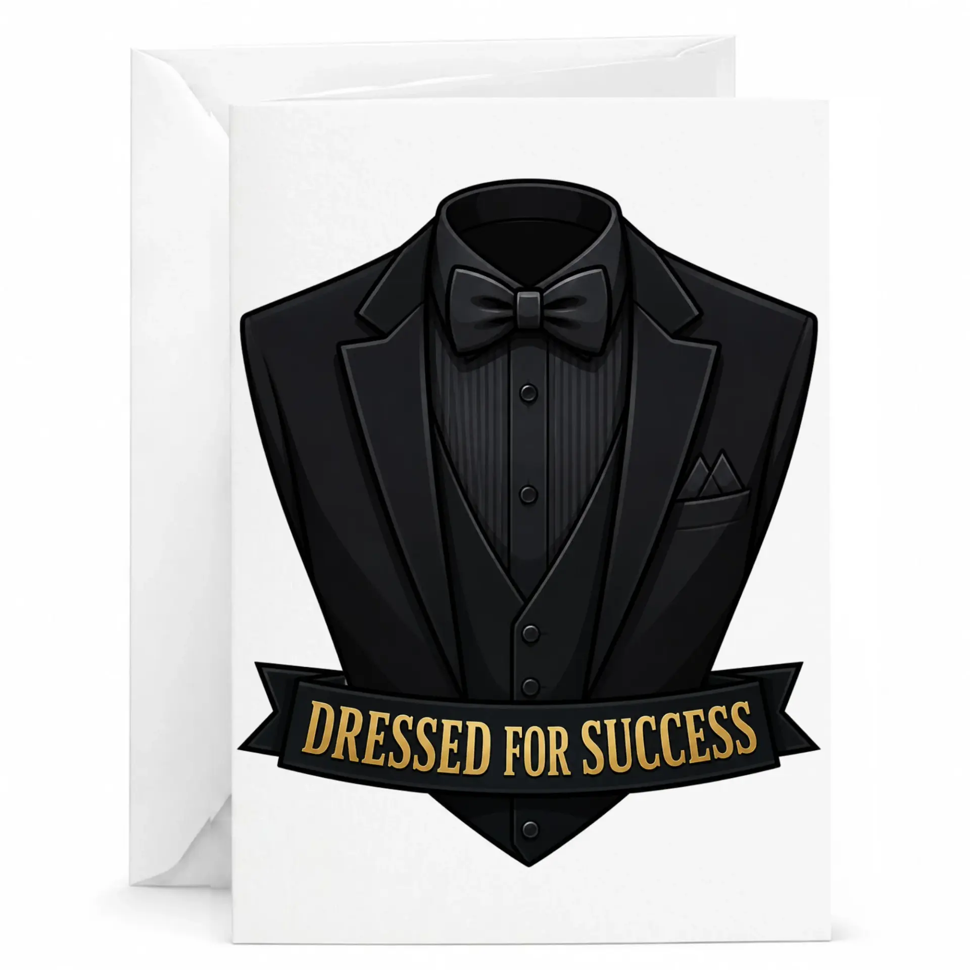 Greeting Card Dressed for Formal Tuxedo Suit Illustration Design Professional Elegant Stationery