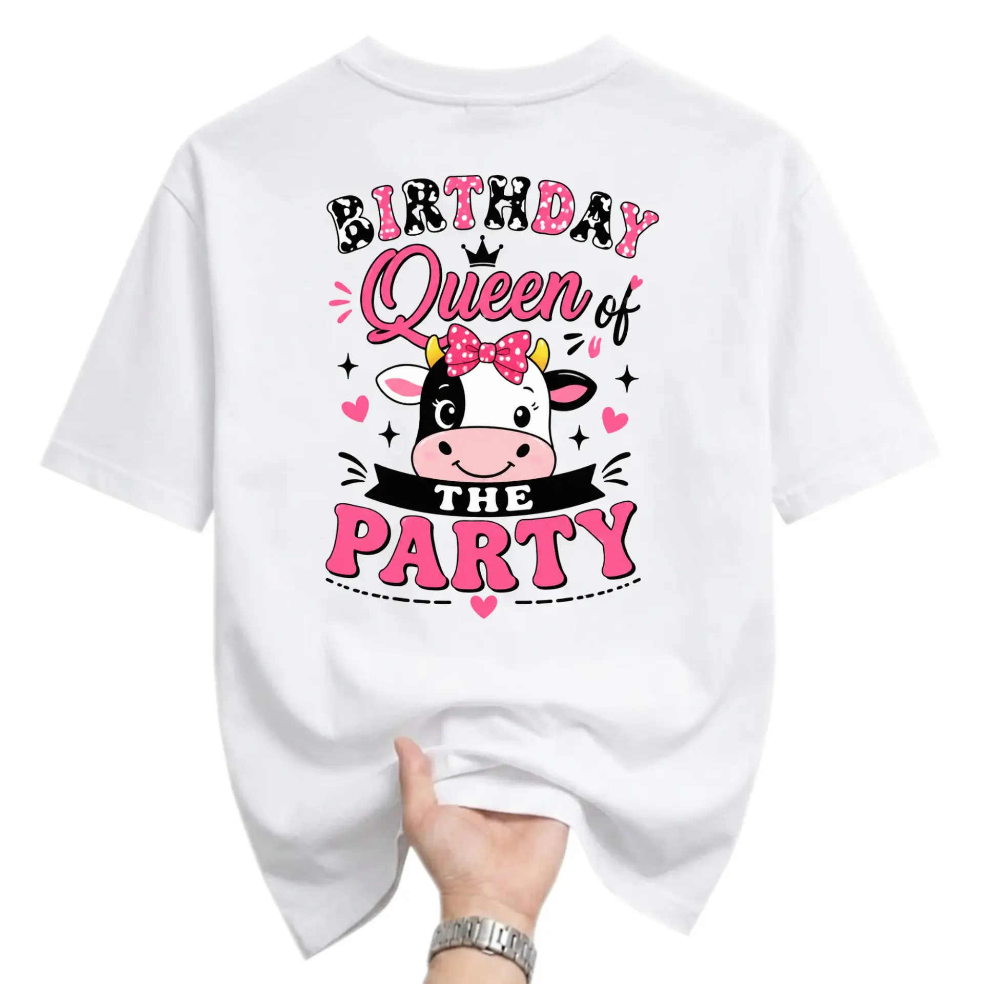 Funny Shirt Birthday Queen of the Party Cow Graphic Tee Casual Summer Top