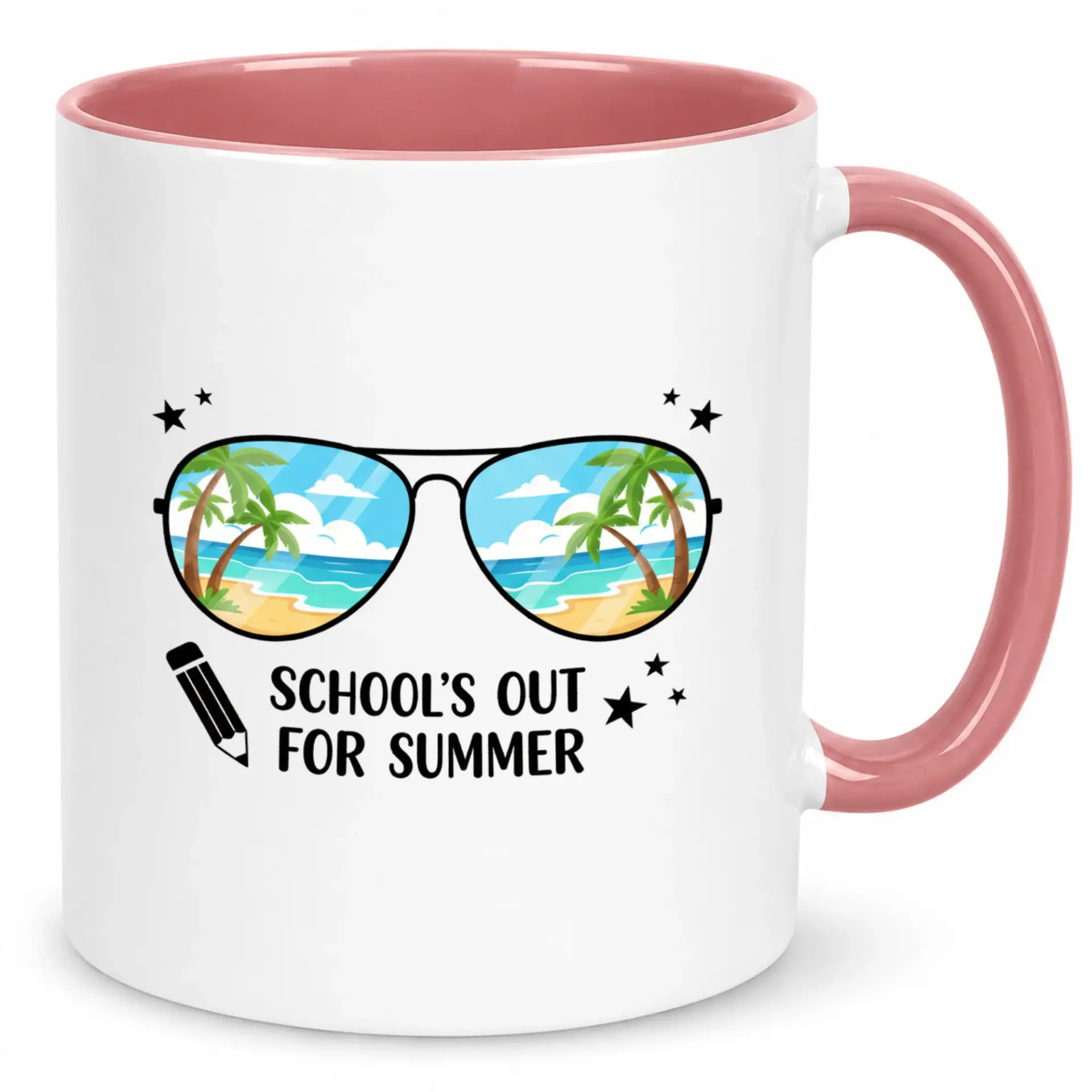 Summer Vacation Ceramic Coffee Mug with Beach Scene Sunglasses Design, School's Out Seasonal Drinkware for Teachers and Graduates