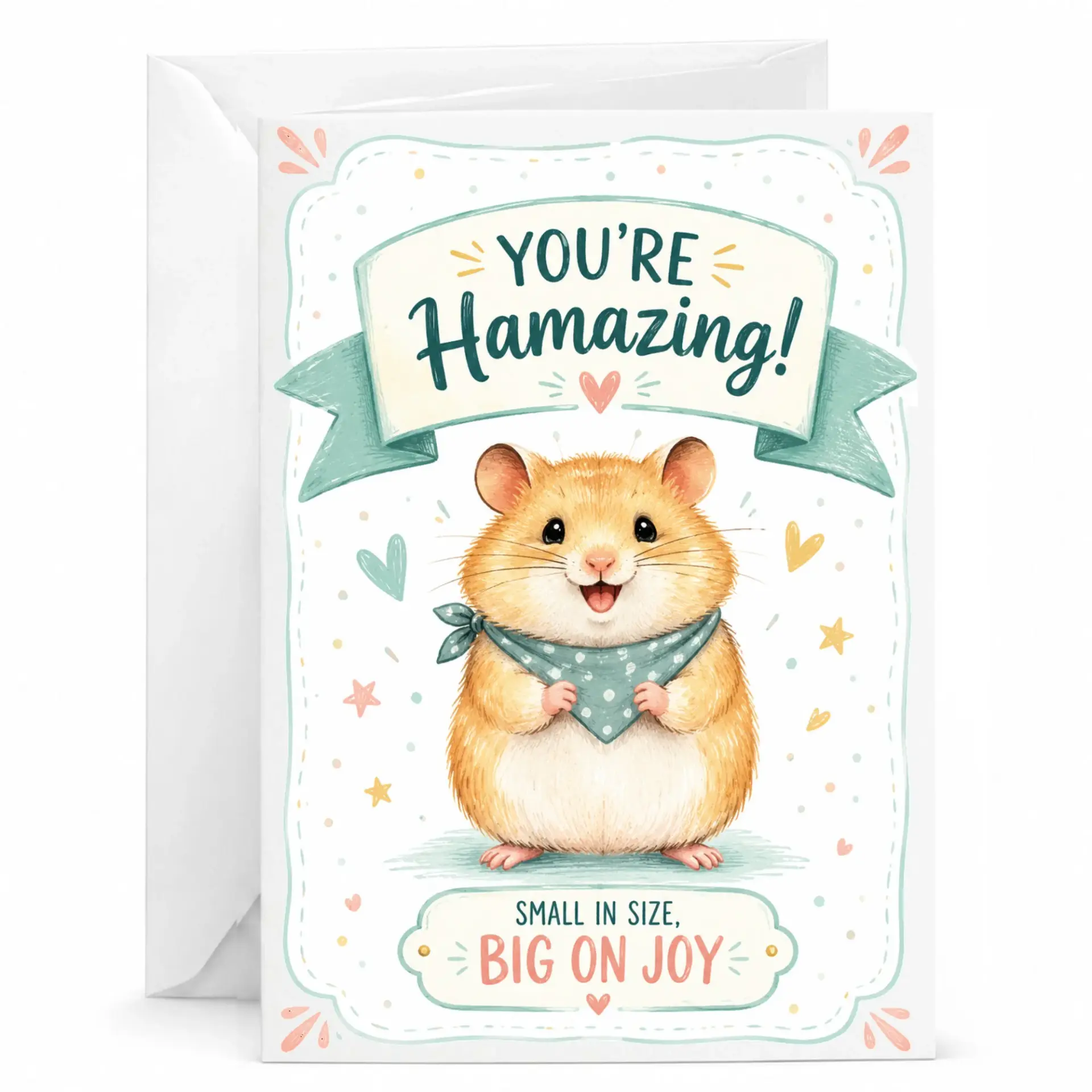 Funny Hamster Greeting Card You Are Hamazing Pun Design with Envelope for Birthday Thank and Encouragement
