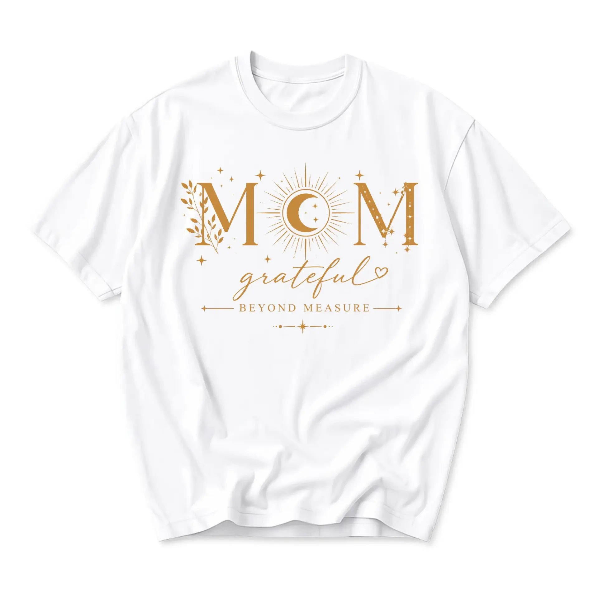 Graphic Tee Mom Grateful Beyond Measure Celestial Design White Unisex Crew Neck Cotton Blend Apparel Everyday Wear