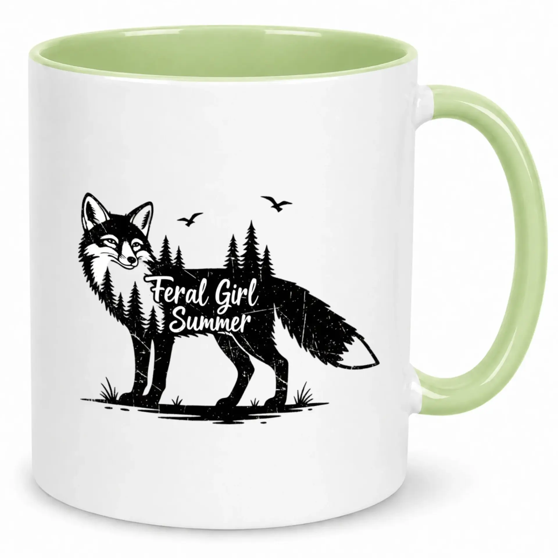 Feral Girl Summer Fox Mug, Nature Woodland Animal Ceramic Coffee Cup, Distressed Outdoorsy Beverage Drinkware for Women