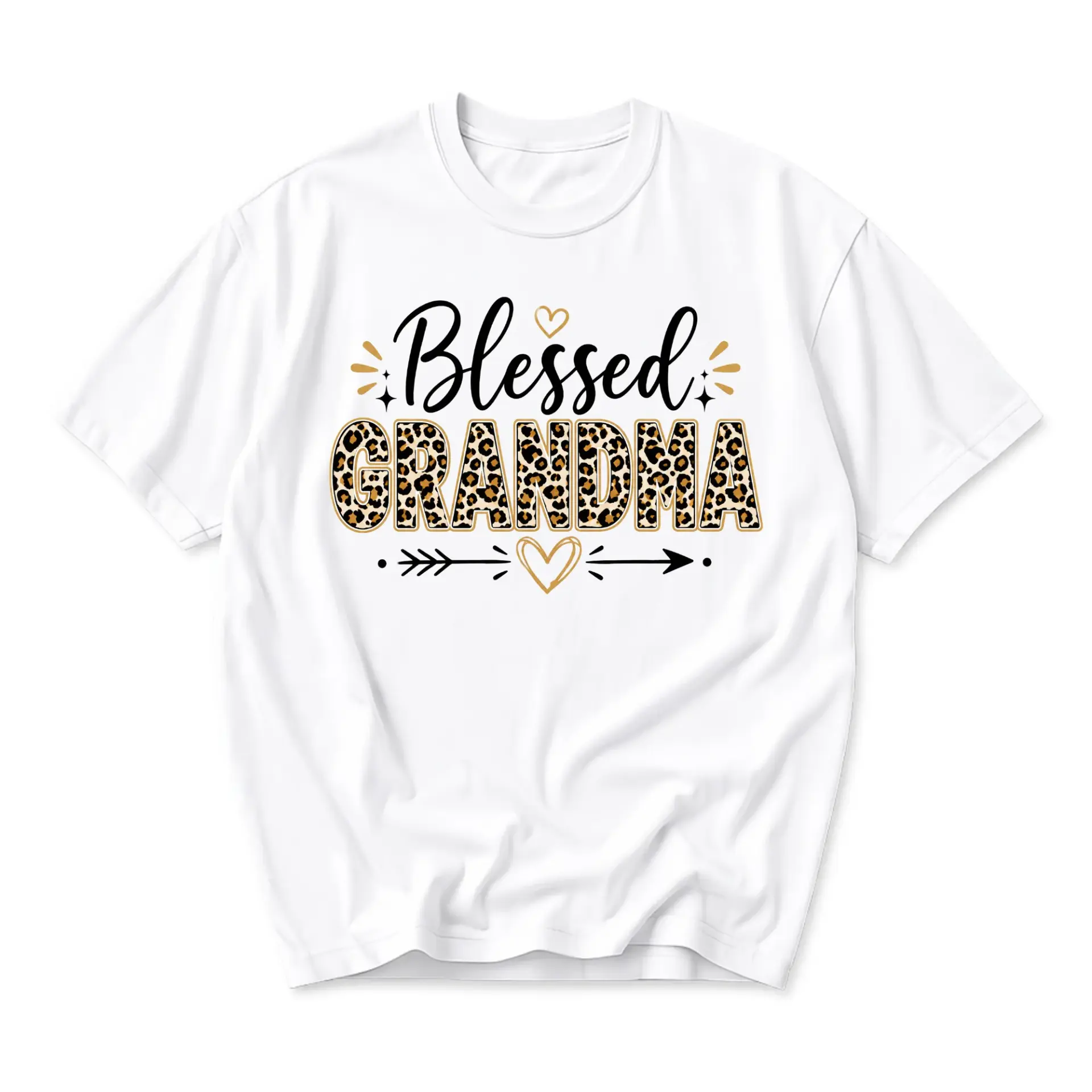T-shirt Blessed Grandma Graphic Tee Leopard Print Design Casual Short