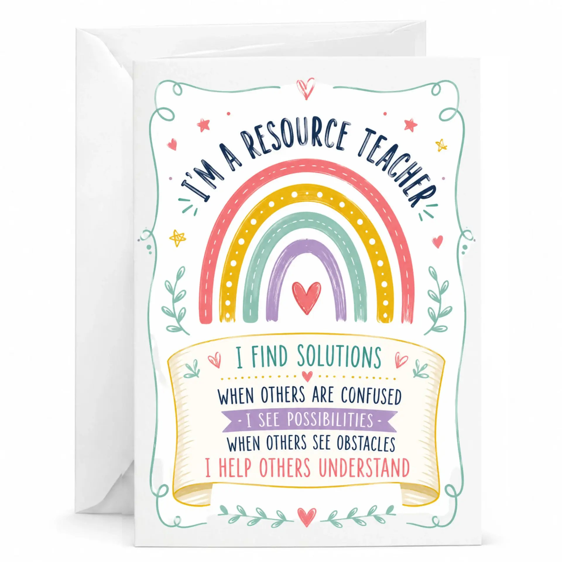 Teacher Appreciation Card with Inspirational Quote and Rainbow Design for Educators Mentors