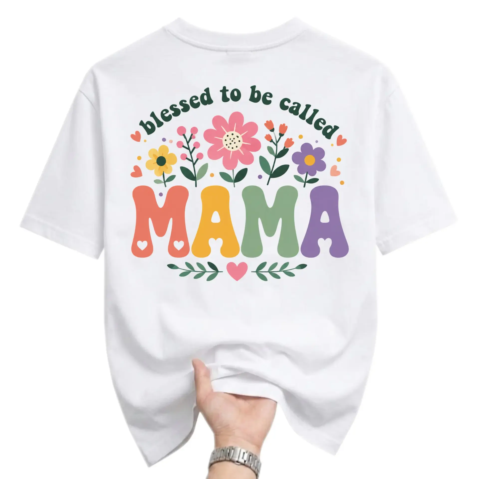 Graphic Tee Blessed to Be Called Mama Floral Retro Design Unisex Crew Neck Soft Cotton Everyday Casual Summer Shirt