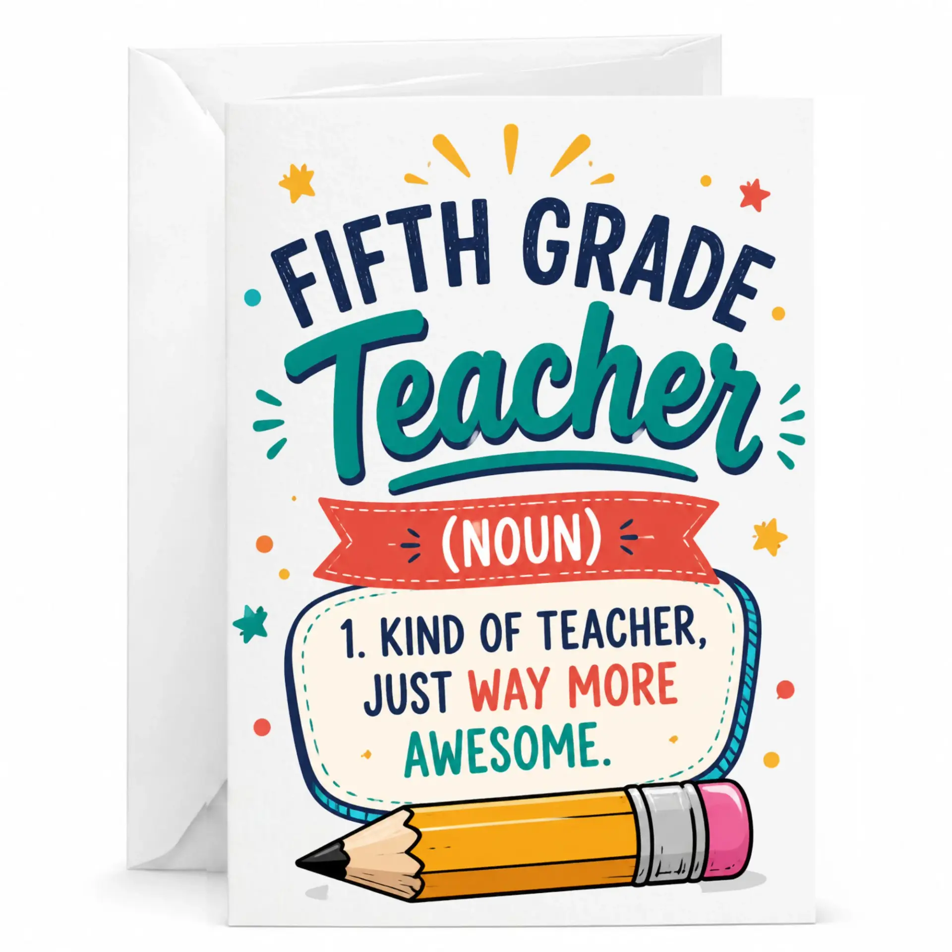 Card for Fifth Teacher Funny Appreciation Greeting with Envelope Milestone