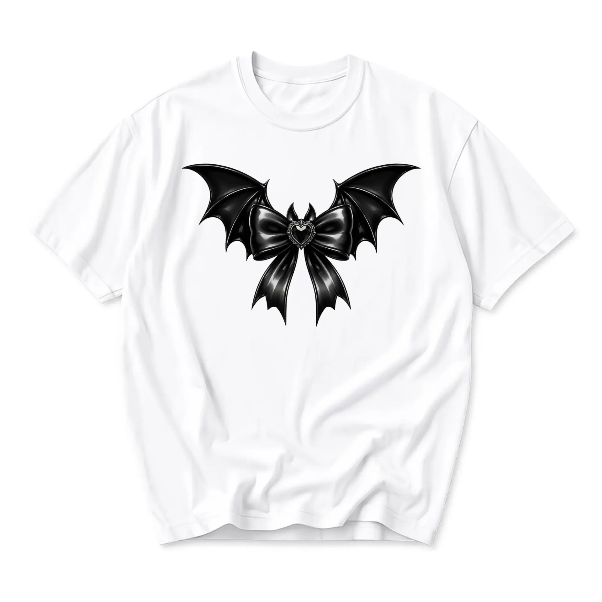 Graphic Tee Bat Wing Bow Shirt Gothic Aesthetic Top for Casual Wear Everyday Style Comfortable Cotton Crew Neck Apparel