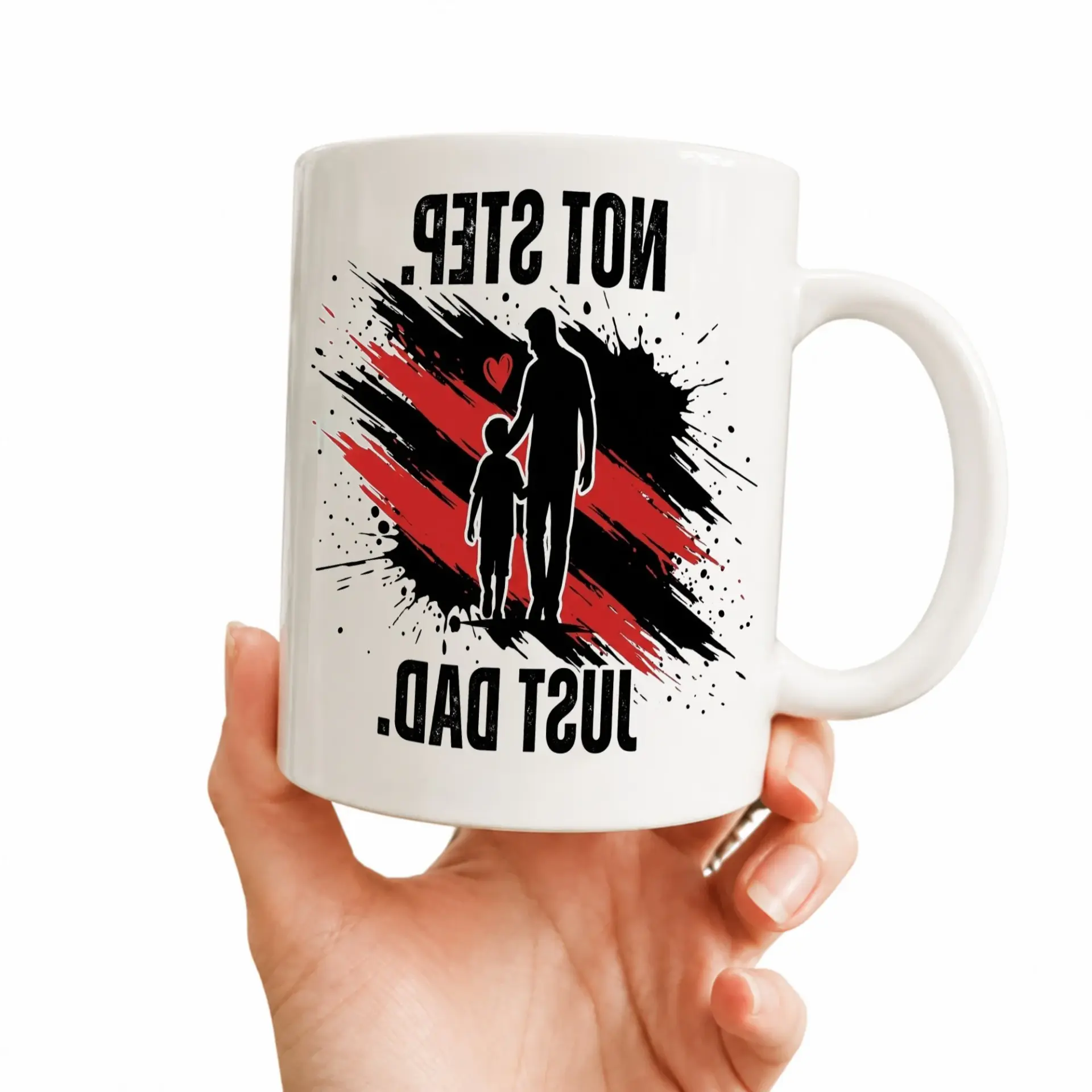 Heartfelt Step Parent Coffee Mug with Artistic Silhouette Graphic Design for Proud Father Figure Appreciation Gift Ideas