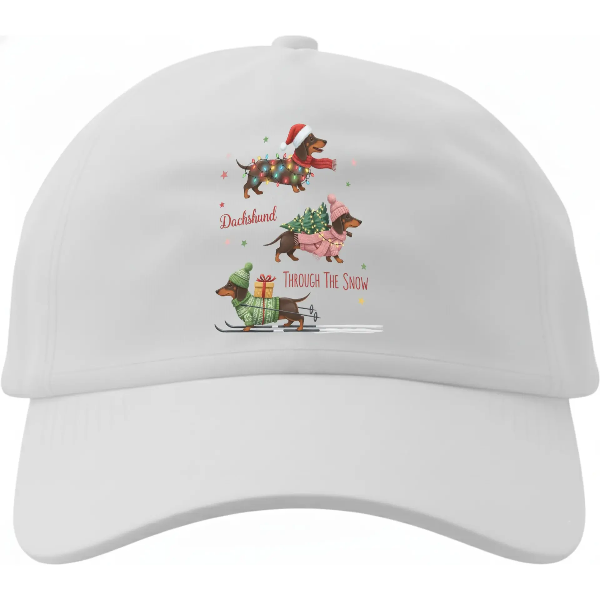 Baseball Cap Dachshund Through the Snow Graphic Hat Cotton Blend Unisex Adjustable Headwear for Casual Everyday Wear
