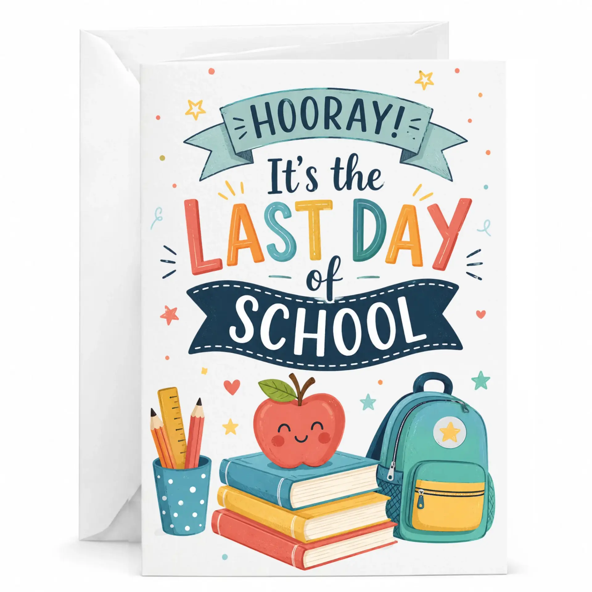 Greeting Card for of School Features Colorful and Books Illustration Summer Break