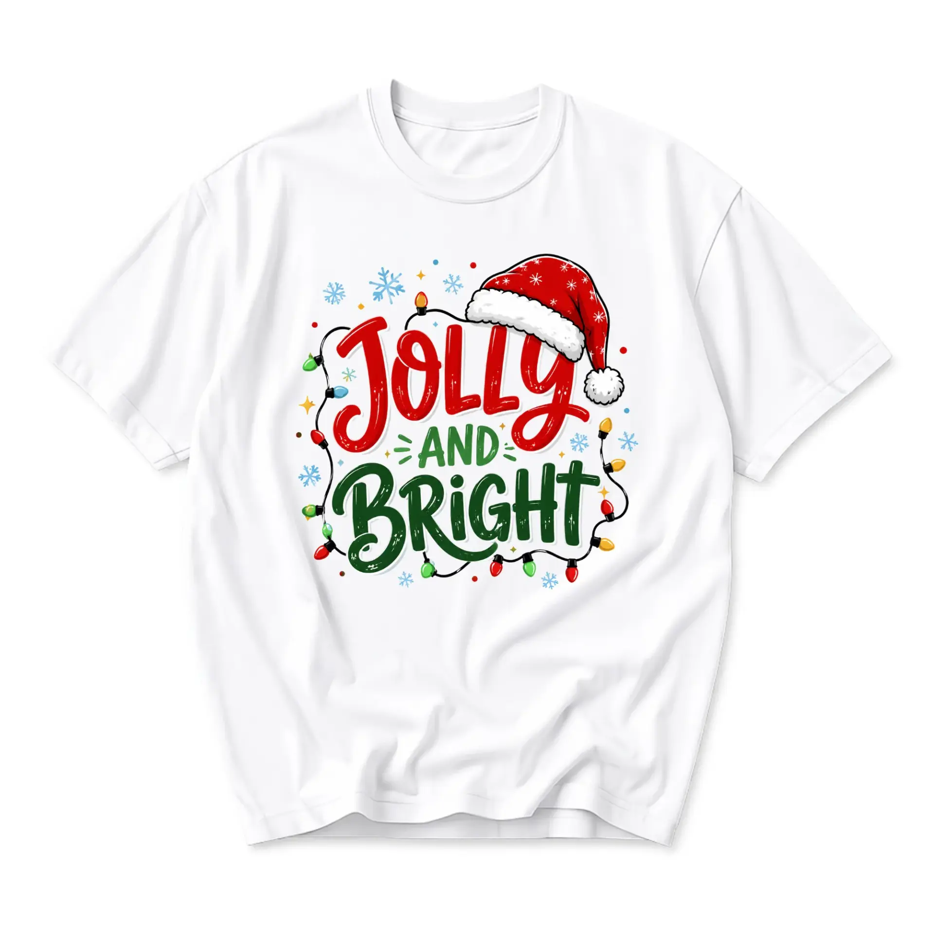 Graphic Tee Jolly and Bright Holiday Season Unisex T-Shirt Festive Christmas Graphic Print Crew Neck Casual Everyday Top
