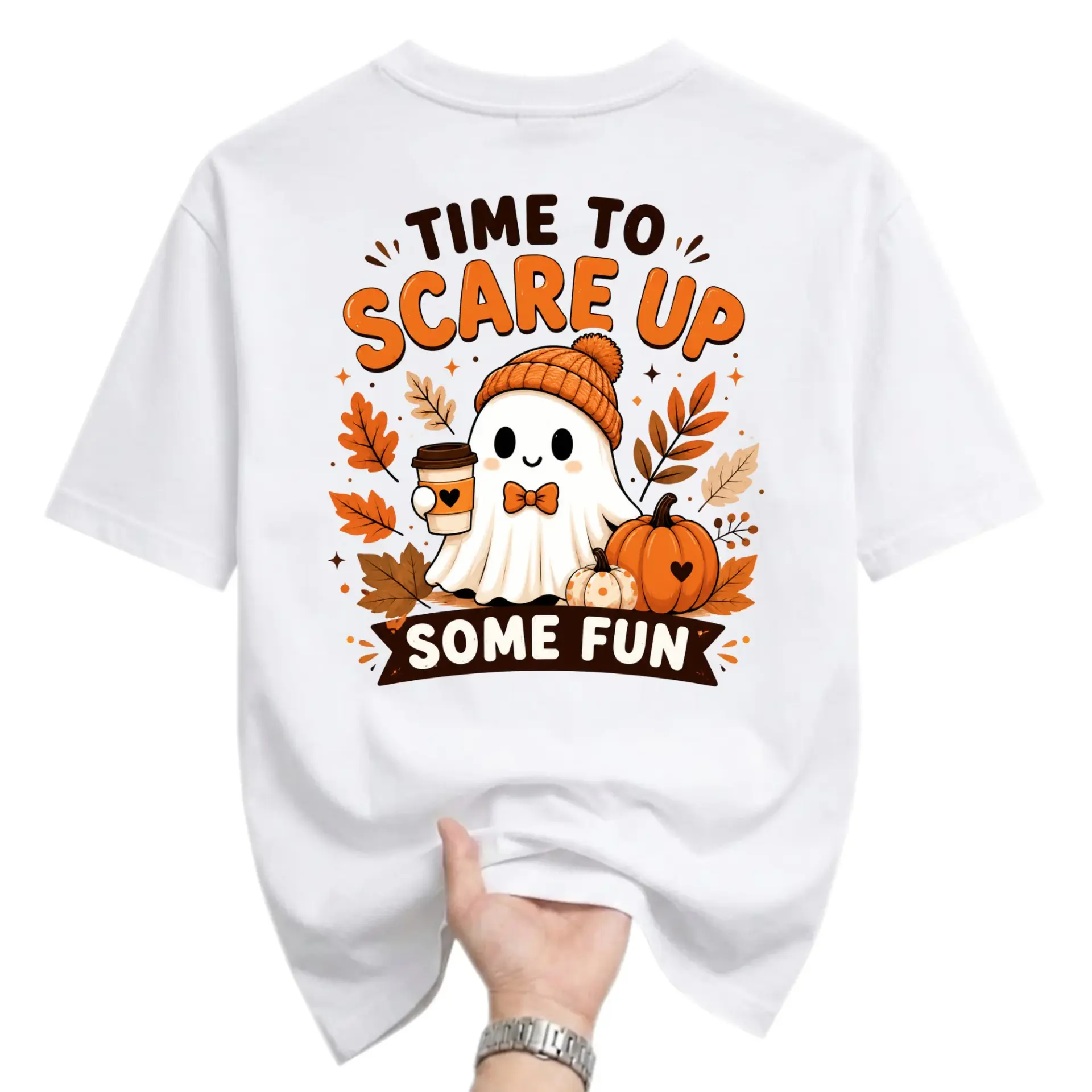 Funny Shirt Time to Scare up Some Fun Cute Ghost Graphic Tee Unisex Crew Neck Autumn Seasonal Casual Cotton T-Shirt