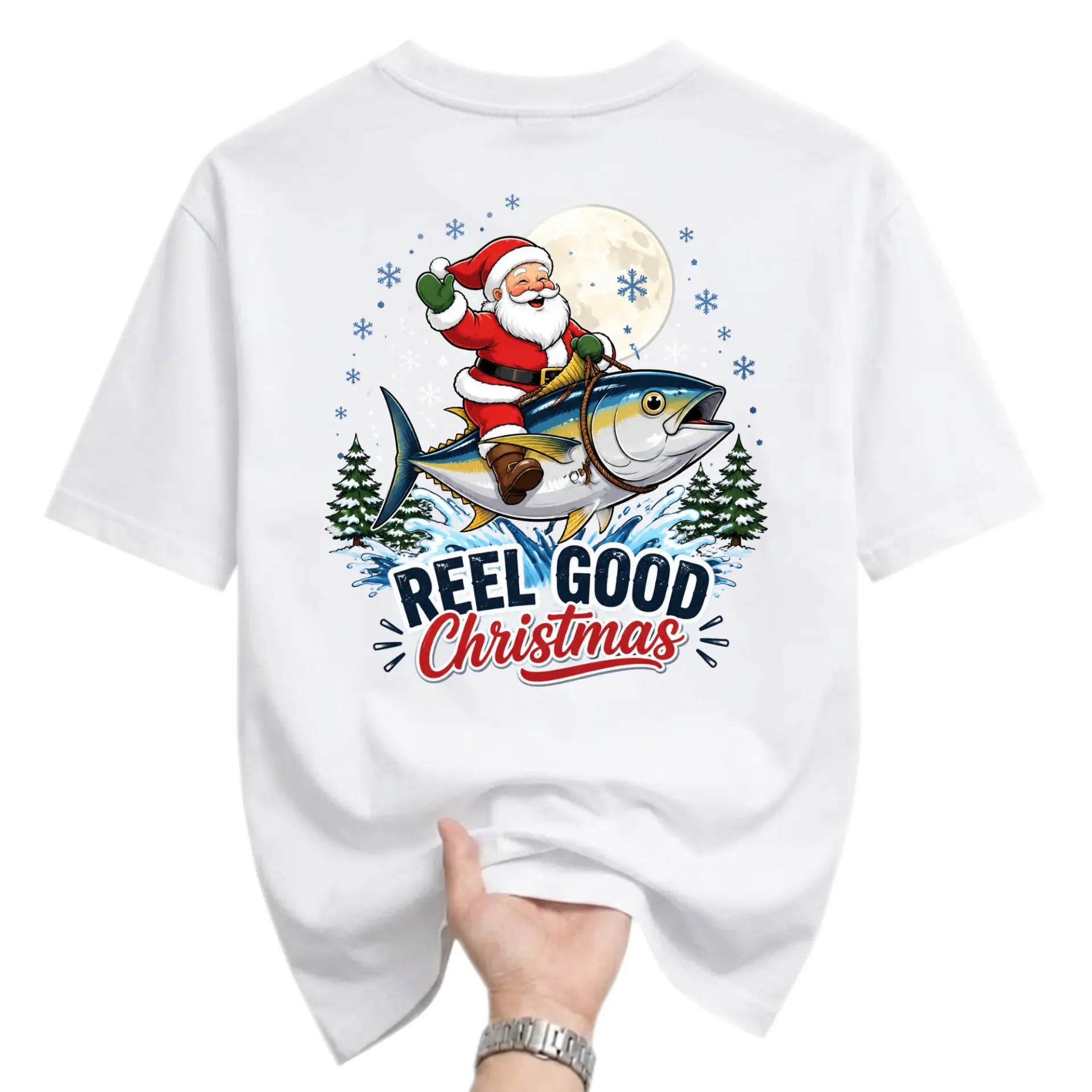 Graphic Tee Reel Good Christmas Fishing Santa Unisex Crew Neck Cotton Blend