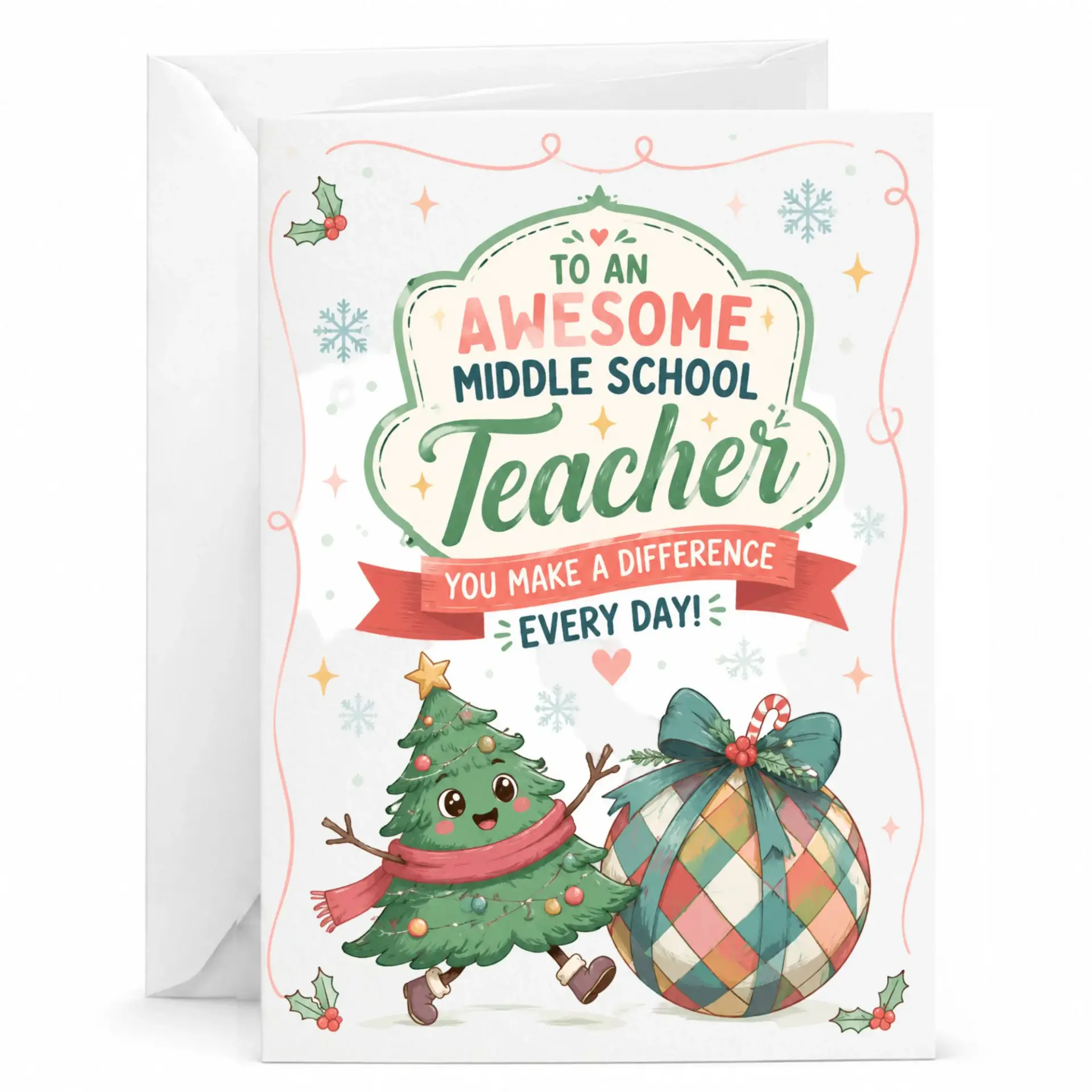 Greeting Card for Teacher Holiday Gift Appreciation Thank You Note Featuring Cute Christmas Tree Illustration Design