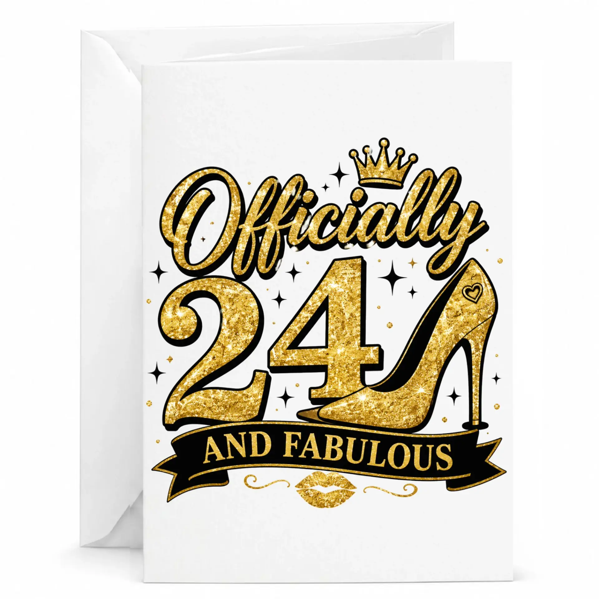 Birthday Card Officially 24 and Fabulous Glitter Style Greeting Card for Twenty-Fourth Milestone Celebration