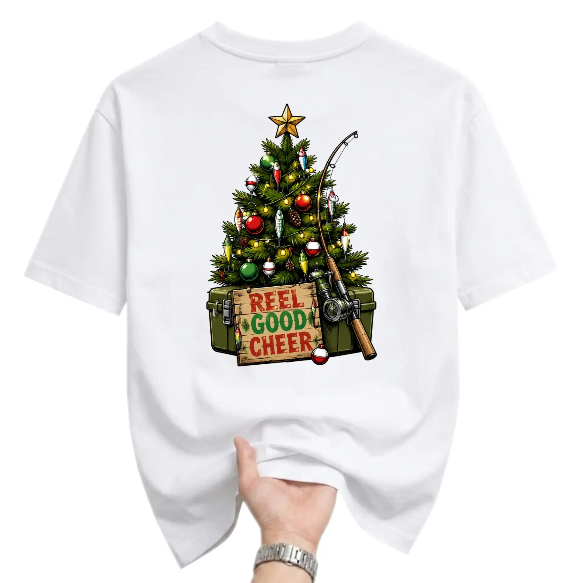 Funny Shirt Fishing Christmas Tree Reel Good Cheer Graphic Tee Unisex