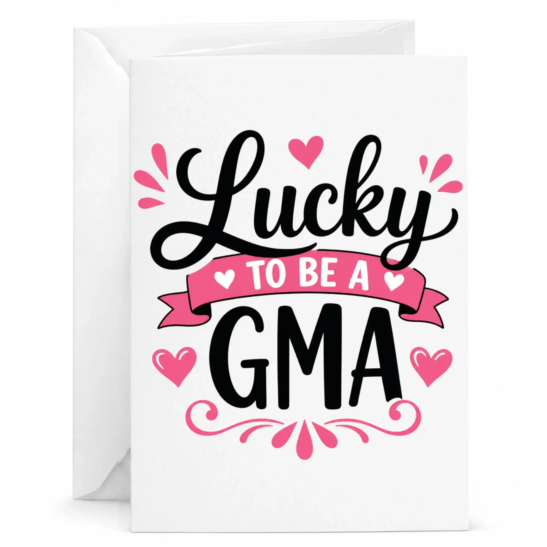 Greeting Card Lucky to Be a Gma Grandmother Appreciation Keepsake Folded Stationery with Matching White Envelope 5x7 Inch