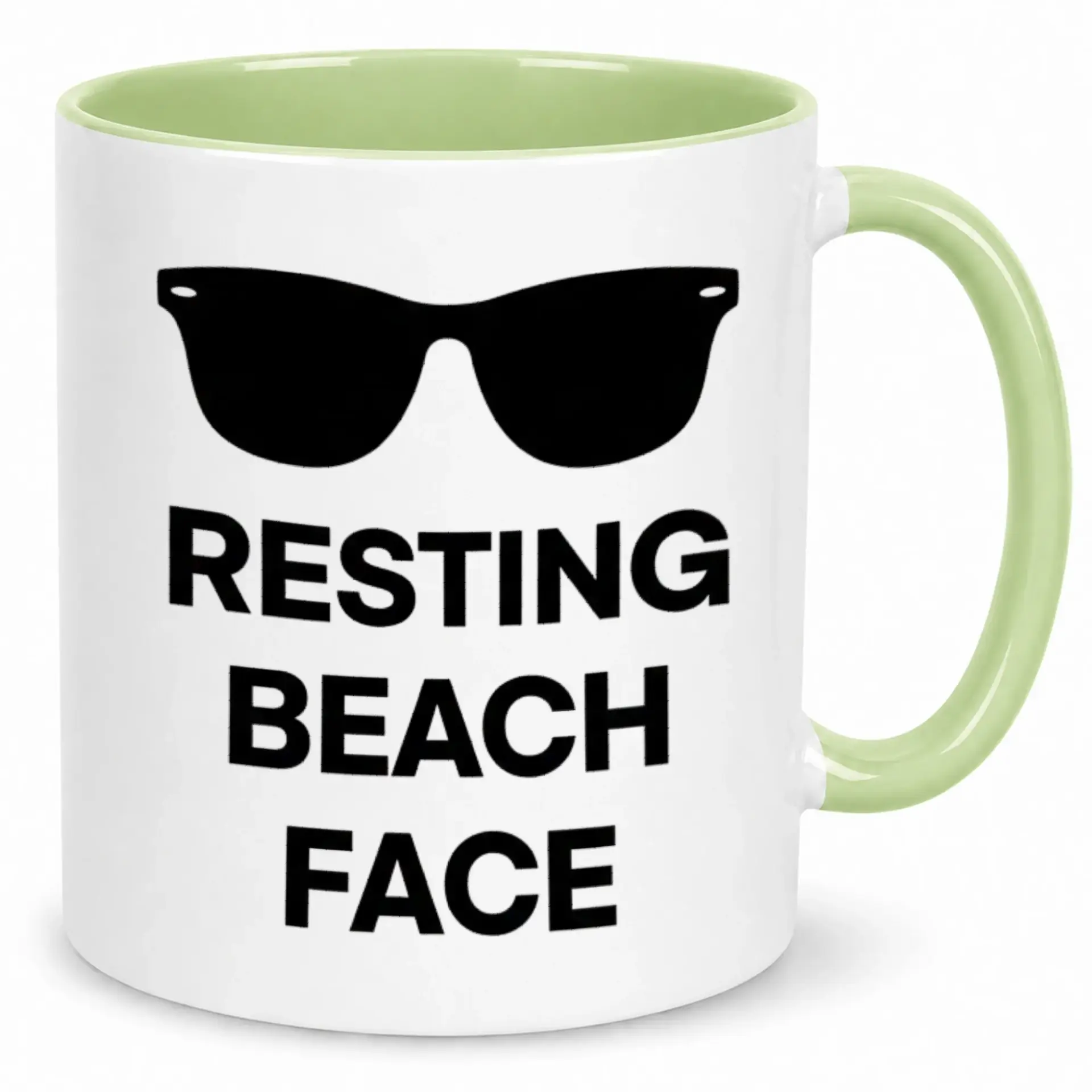 Funny Coffee Mug Resting Beach Face Design with Sunglasses Graphic | 11 Oz or 15 Oz Premium Ceramic Cup for Hot Beverages, Home or Office Gift