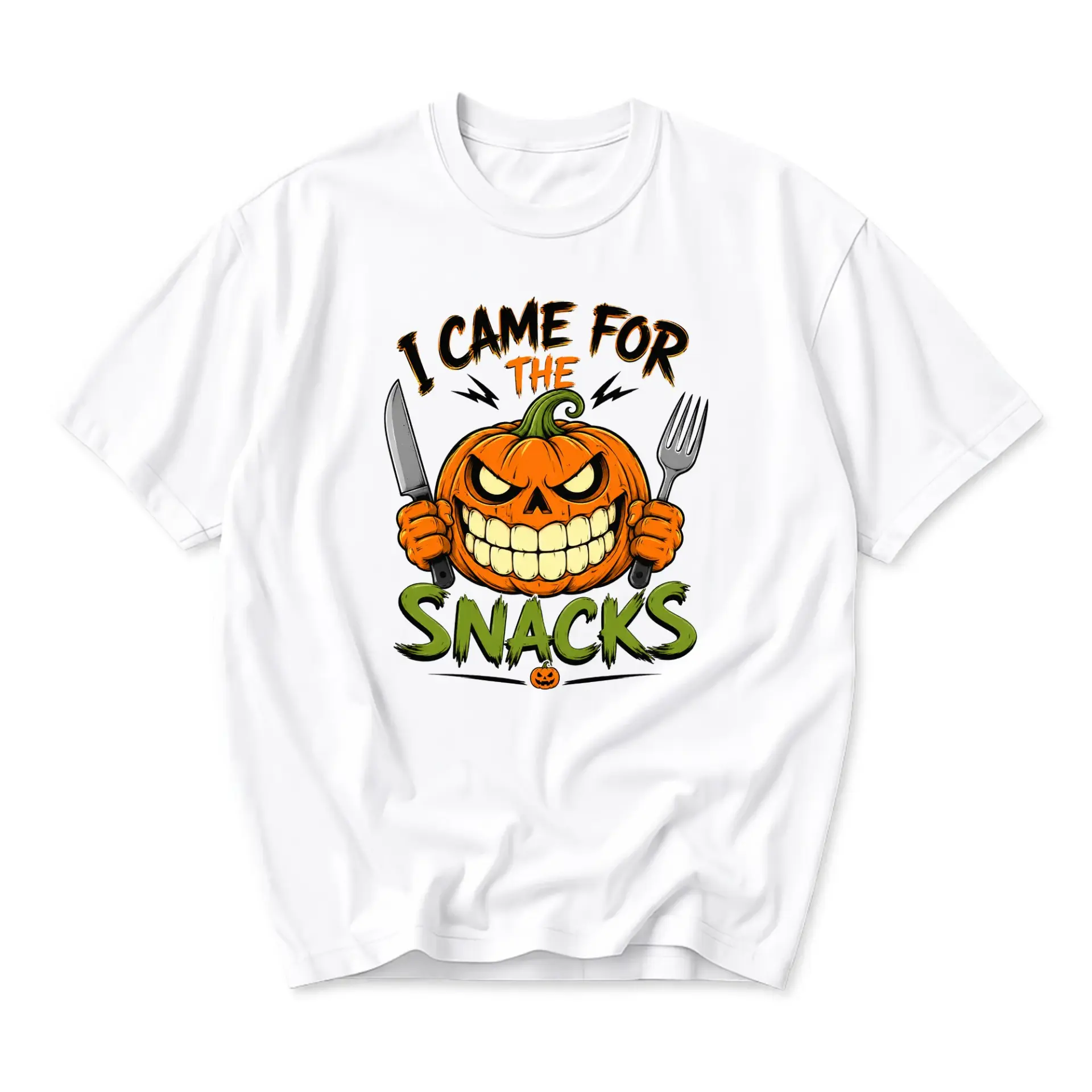 Funny Shirt I Came for the Snacks Graphic Tee Unisex Crew Neck Halloween Pumpkin Print Casual Short Sleeve Top
