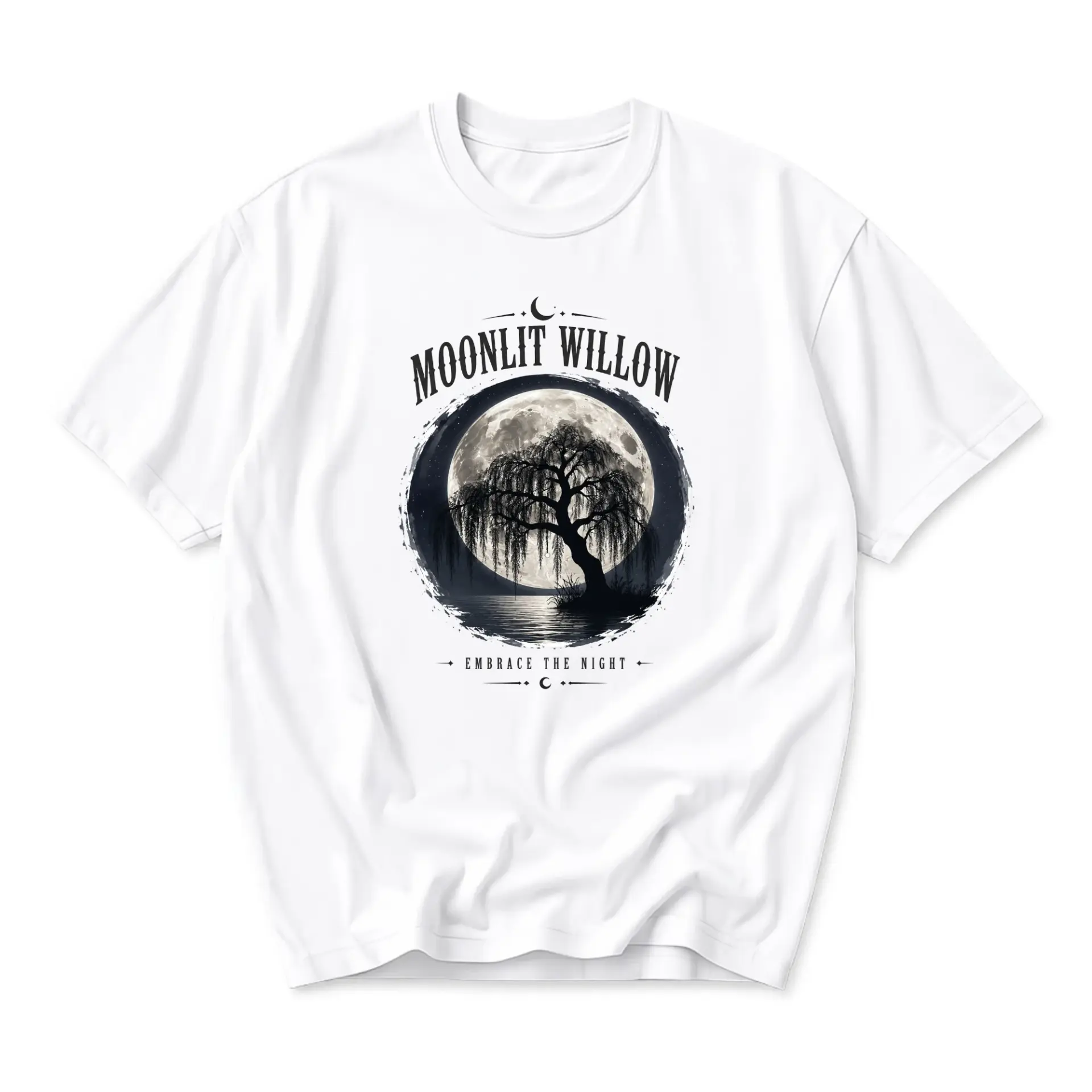 Graphic Tee Moonlit Willow Nature Art Print Unisex Crew Neck Cotton Blend Shirt for Casual Everyday Style and Comfort