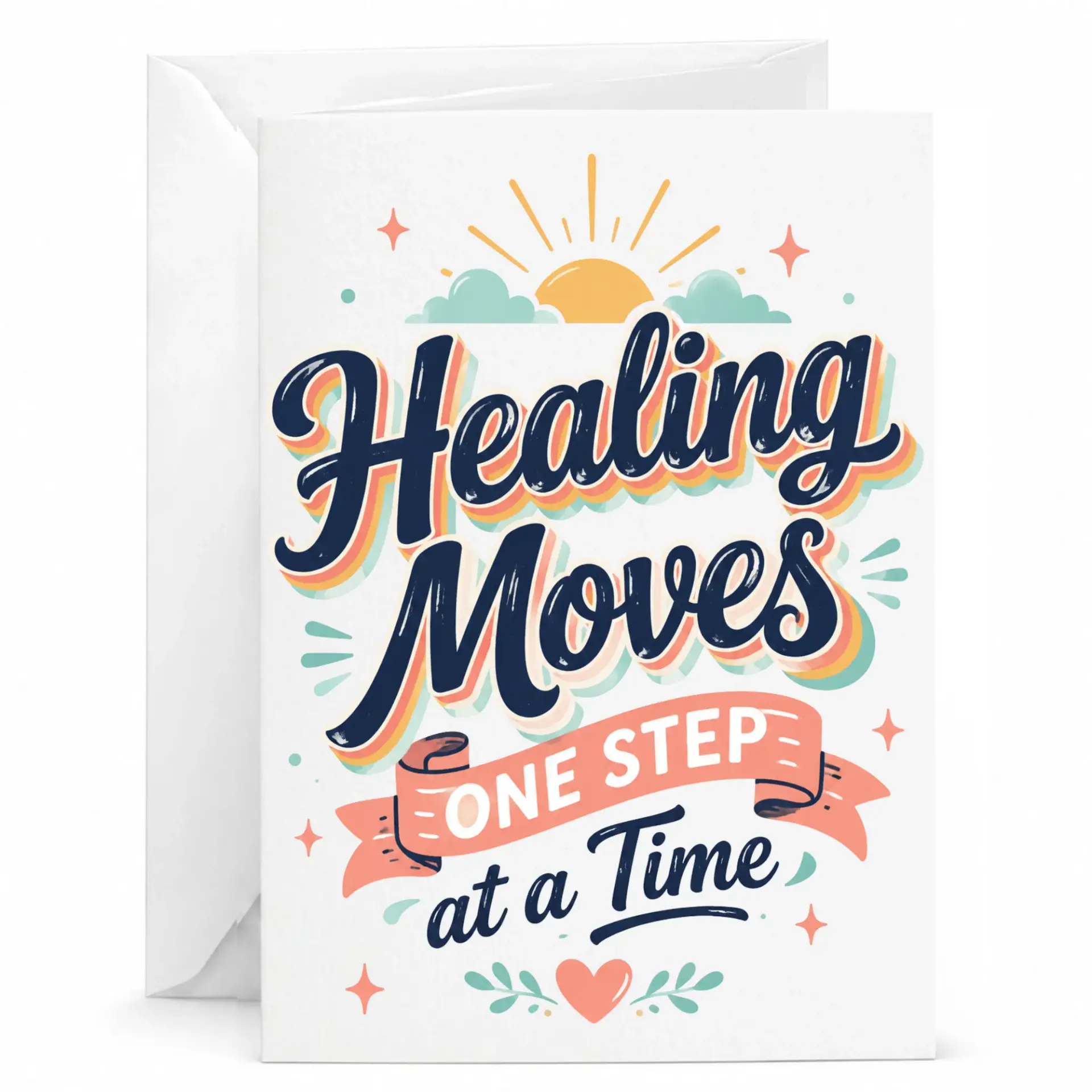 Inspirational Healing Moves at a Time Greeting Card for Encouragement and Support with Included White Envelope