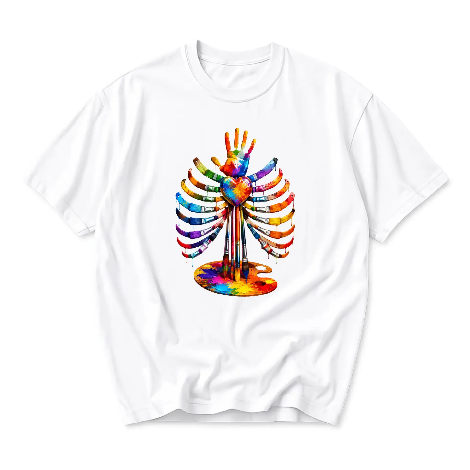Graphic Tee Artistic Paintbrush Ribcage Heart Design Unisex Casual Everyday Cotton Blend Short Sleeve Crew Neck Shirt