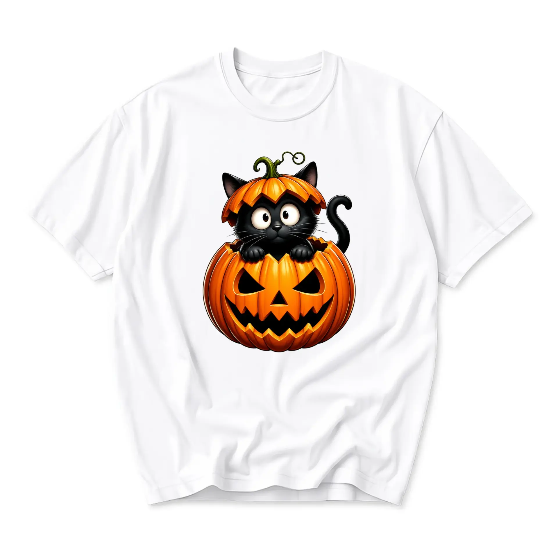 Graphic Tee Black Cat in a Pumpkin Halloween Shirt Unisex Crew Neck Short Sleeve Casual Cotton Blend Apparel