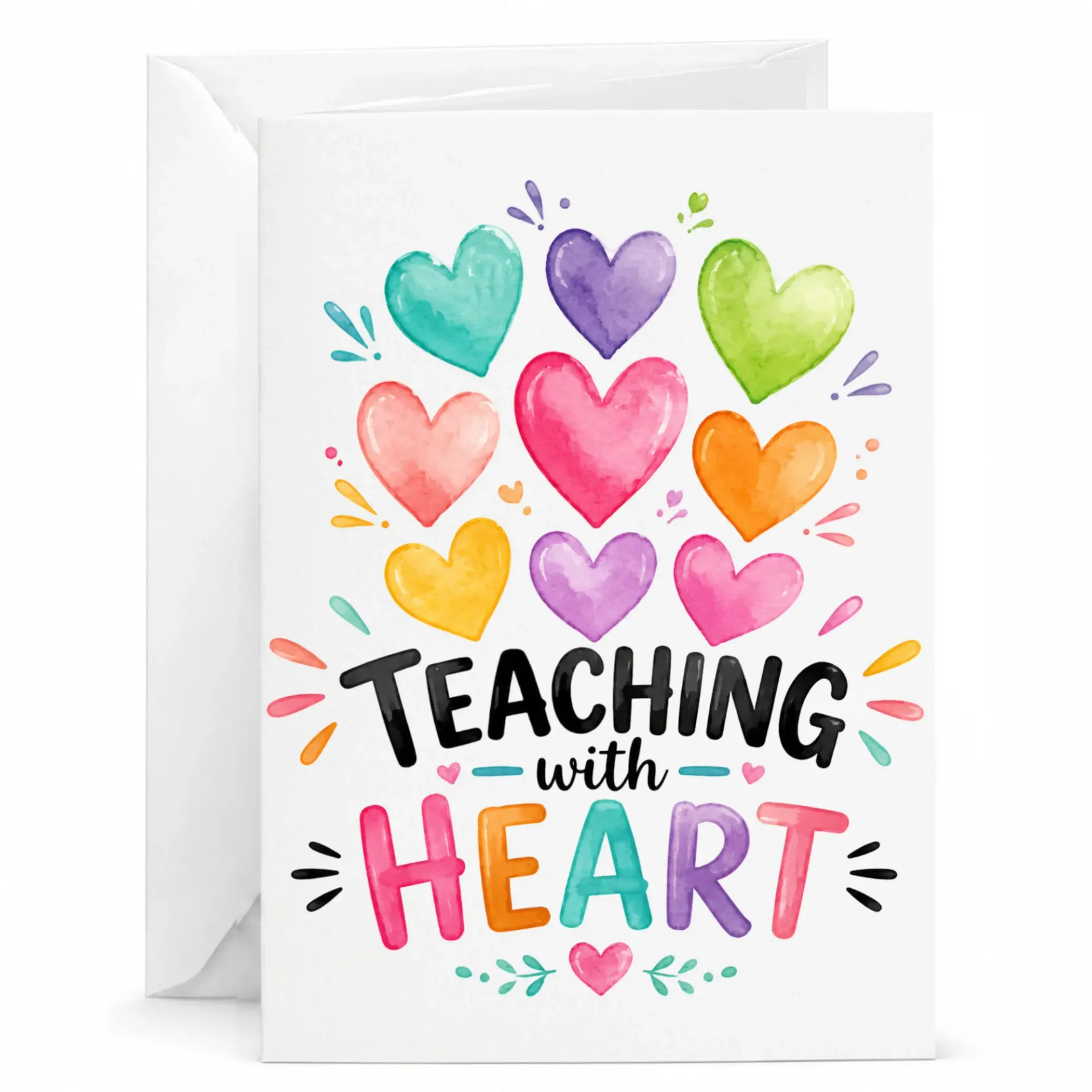 Greeting Card Teaching with Heart Watercolor Style Hearts Design Professional Stationery for Appreciation