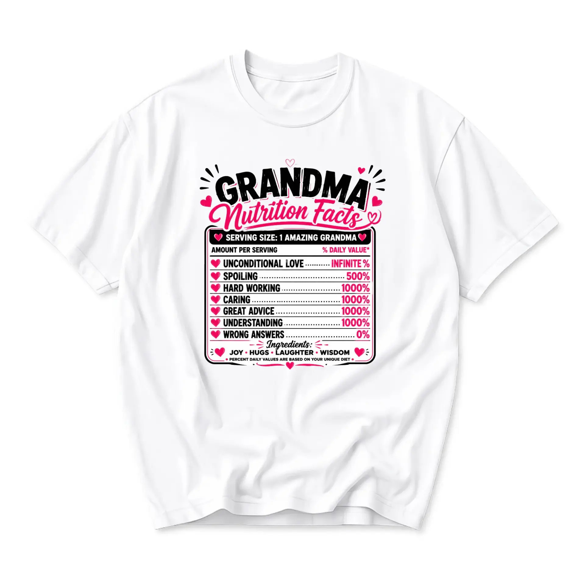 Funny Shirt Grandma Nutrition Facts Graphic Tee Casual Unisex Crew Neck