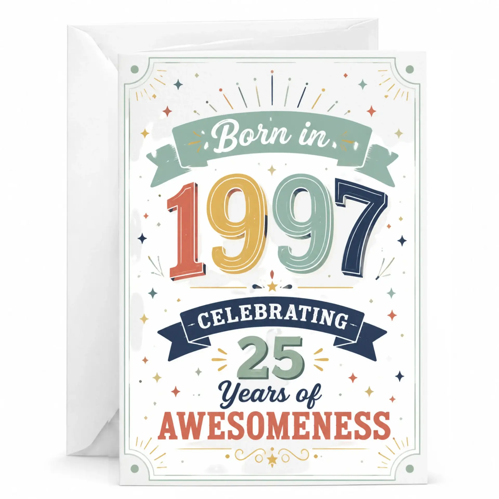 Birthday Card Born in 1997 Celebrating 25 Years of Awesomeness Greeting Card Vintage Style Anniversary Milestone