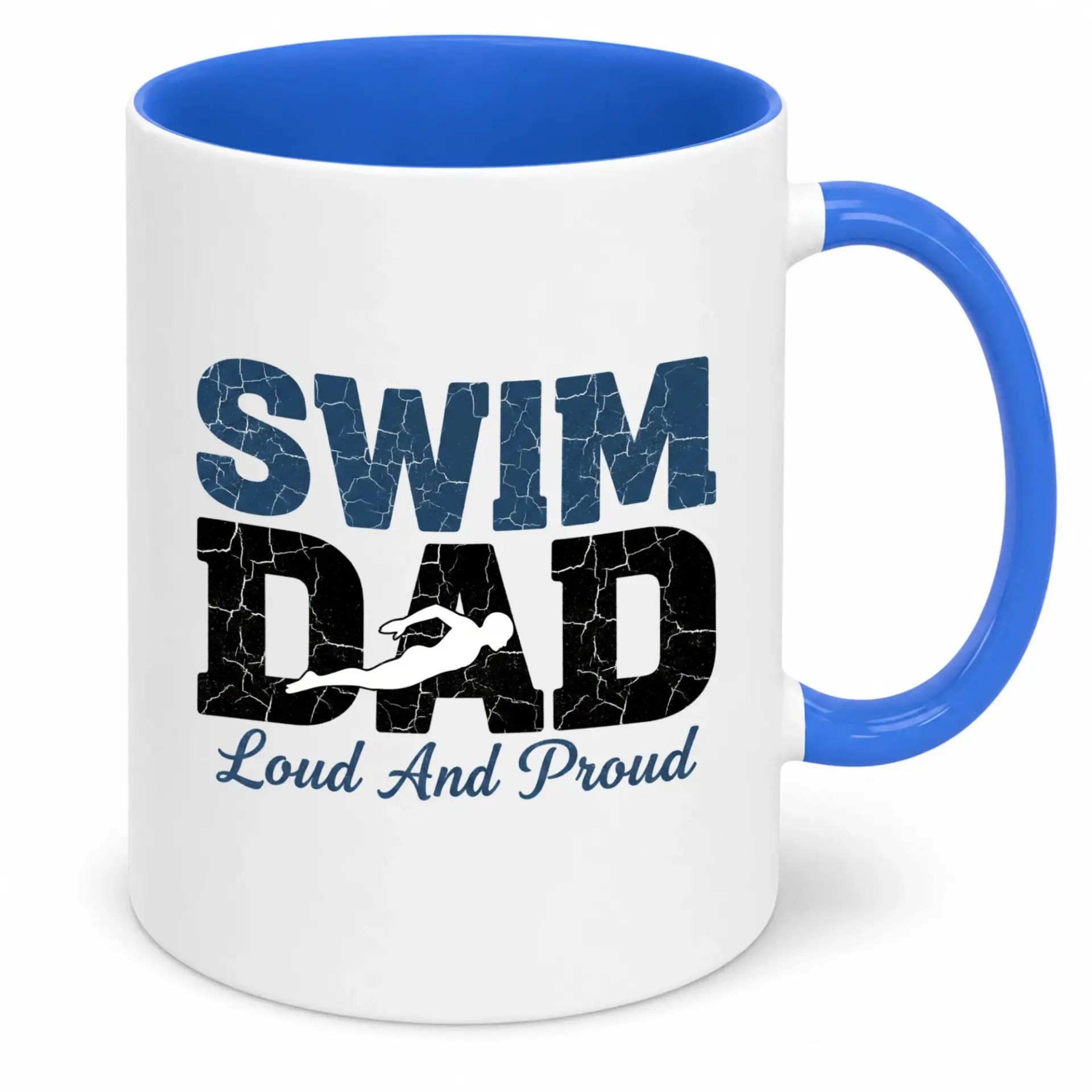 Swim Dad Ceramic Coffee Mug with Swimmer Silhouette - Loud and Proud Father's Sporty Beverage Cup Gift for Dads