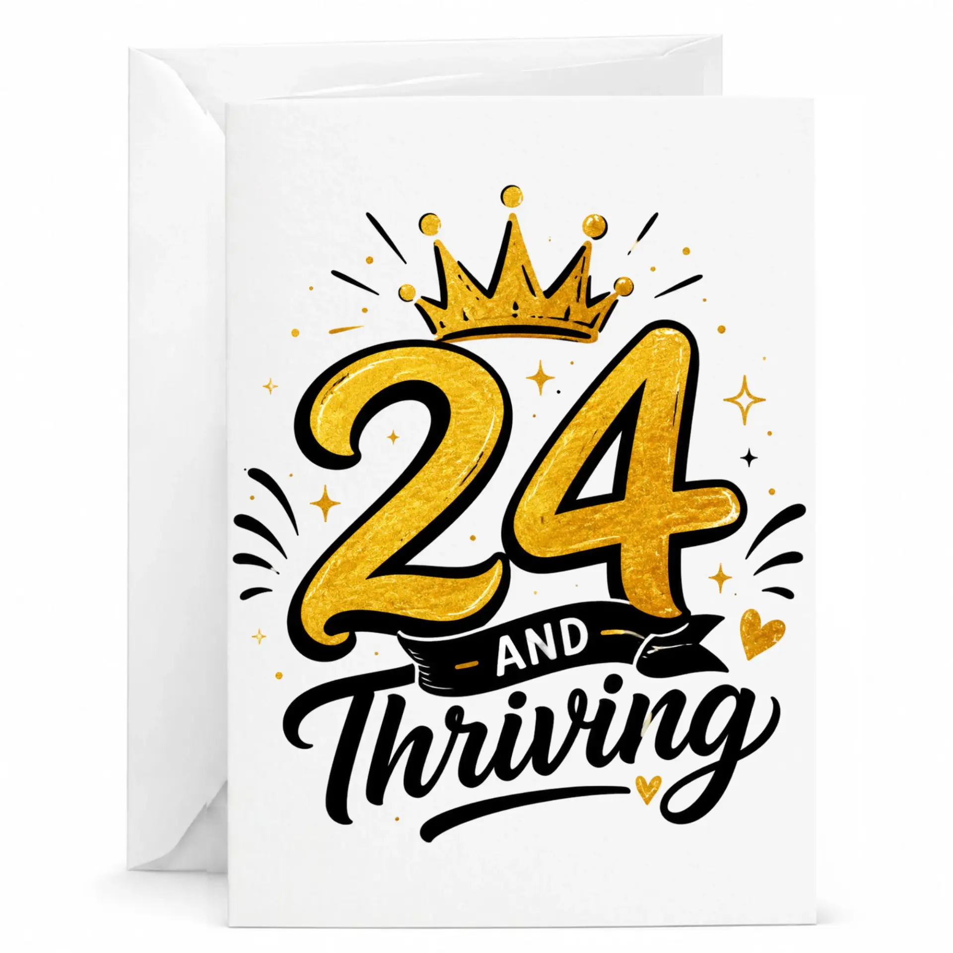 Birthday Card 24 and Thriving Gold Crown Design Greeting Card for Twenty Fourth Birthday Milestone Celebration