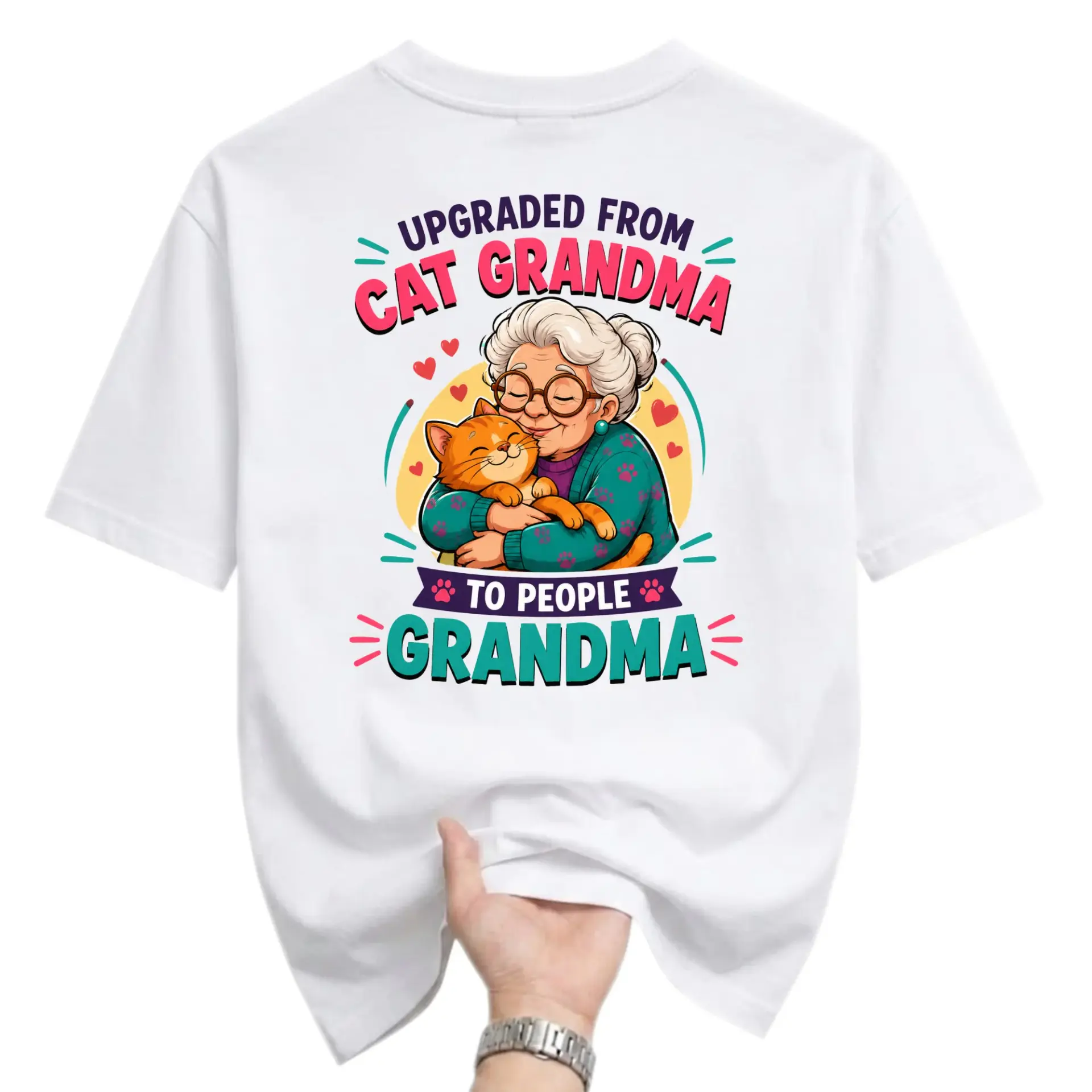 Funny Shirt Upgraded from Cat Grandma to People Graphic Tee Unisex Casual