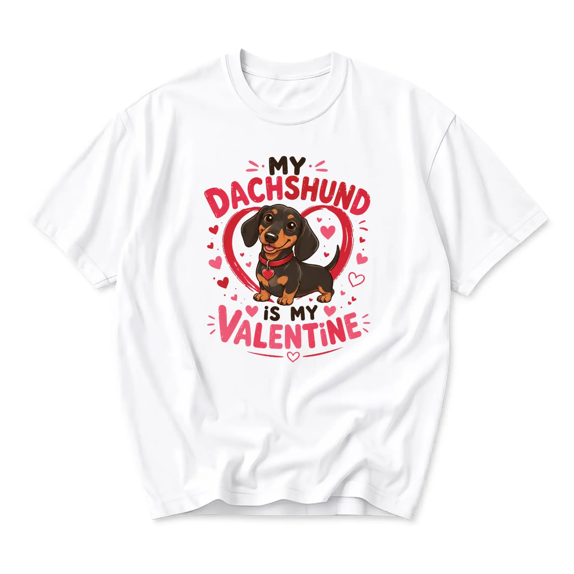 Funny Shirt Dachshund Valentine Graphic Tee Unisex Crew Neck Casual Everyday Wear Soft Cotton Blend Dog Lover Top