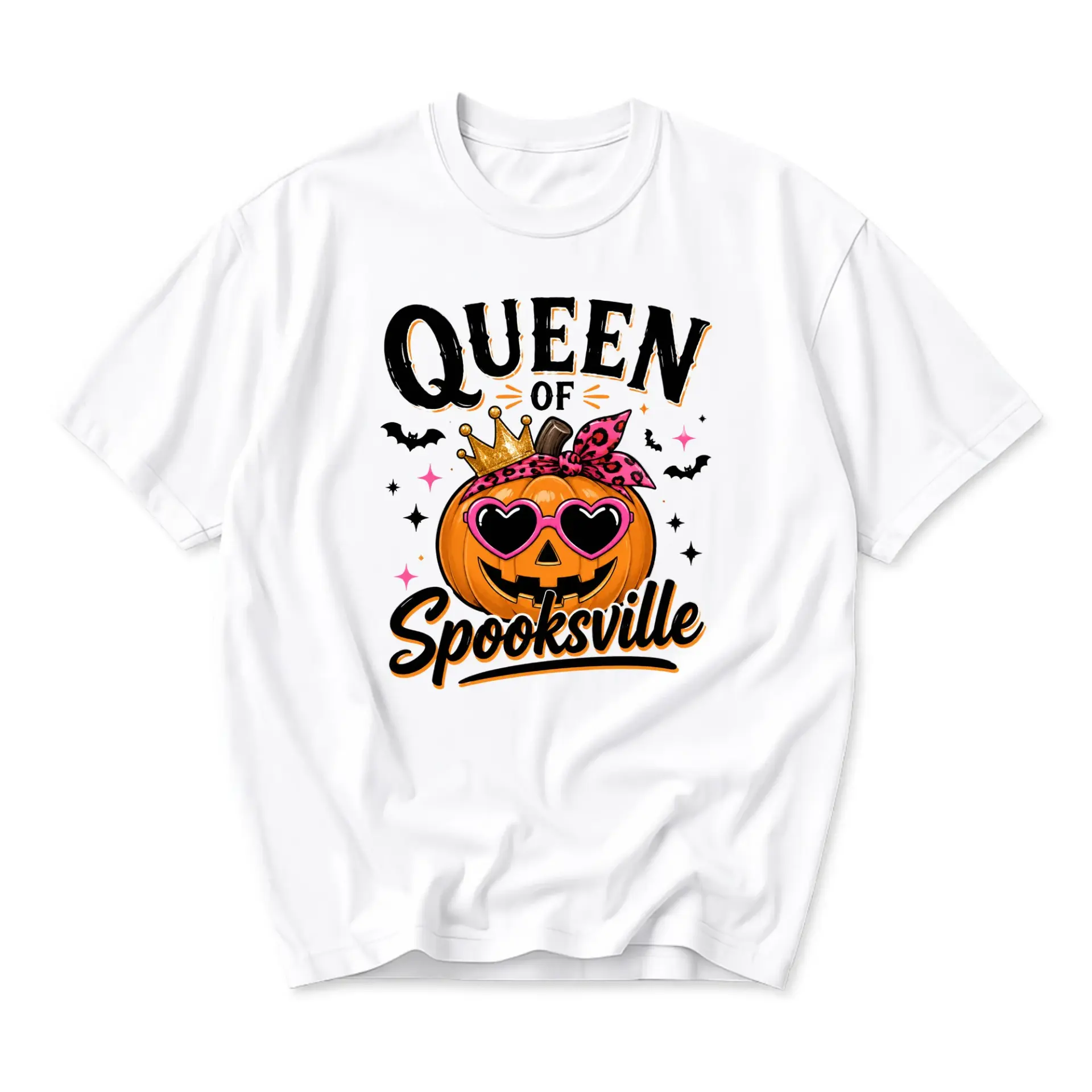 Graphic Tee Queen of Spooksville Halloween Pumpkin Shirt Trendy Fall Unisex Crew Neck Short Sleeve Casual Apparel