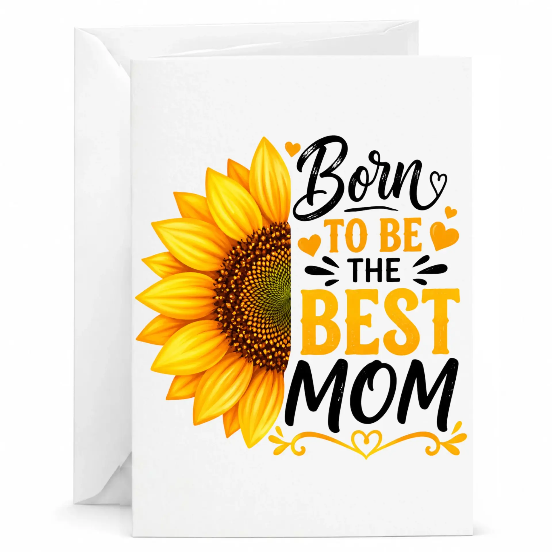 Greeting Card Born to Be the Best Mom Sunflower Illustration for Mother Appreciation and Heartfelt Celebrations