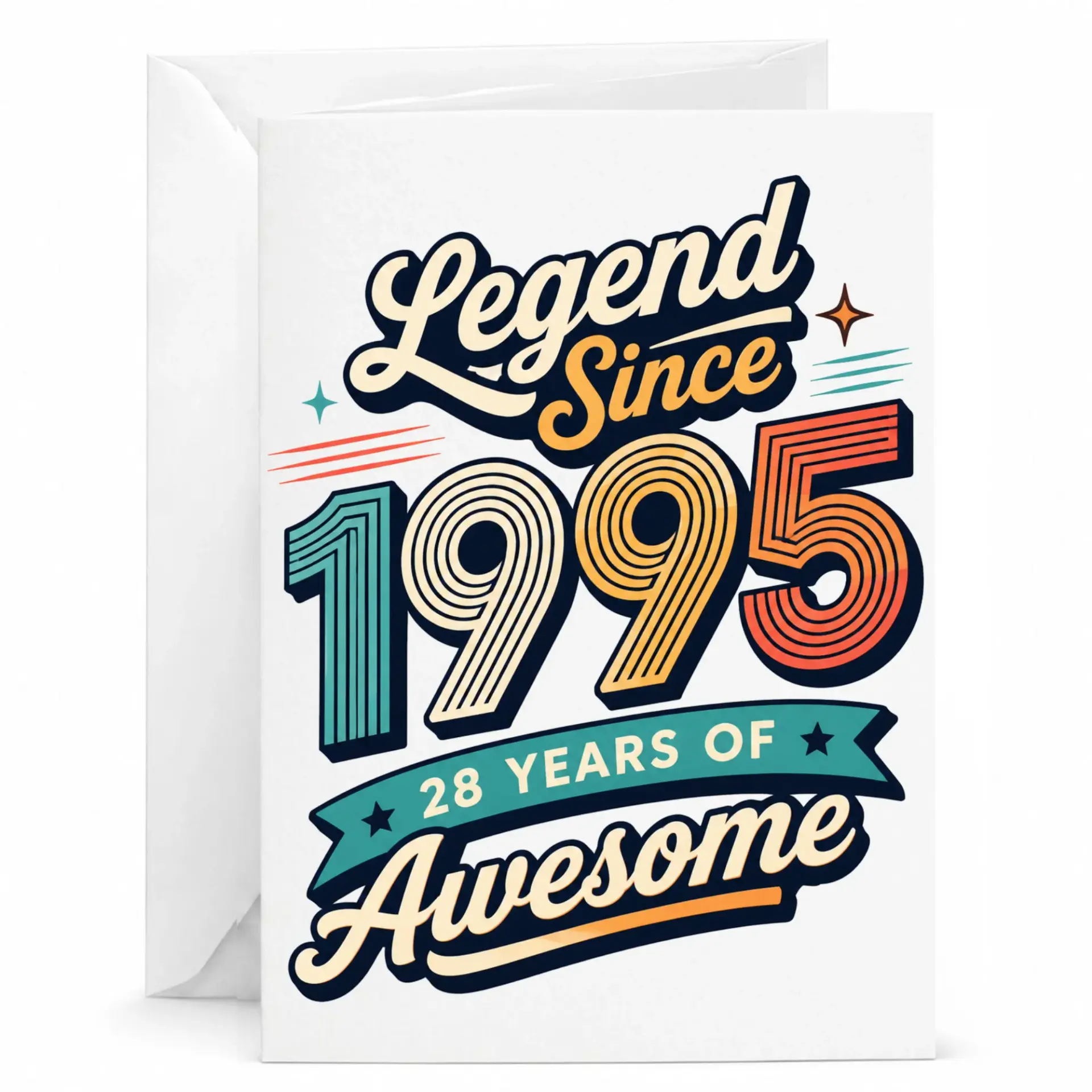Birthday Card Legend Since 1995 Retro Vintage Style Graphic Greeting Card for Milestone Celebration 28 Years Anniversary